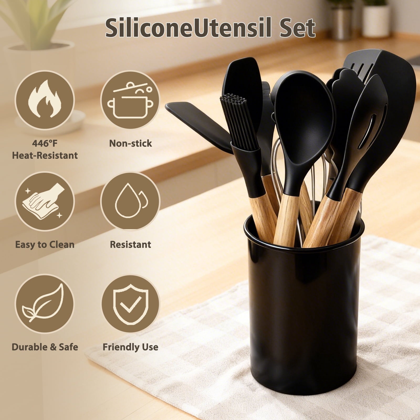 Ergonomic Cooking Silicone Cooking Utensils Set, Heat Resistant Kitchen Cooking Utensils Set, 12 PCS Handle Silicone Kitchen Gadgets Ut... - Premium Stainless Steel Cooking Utensil for Non-Stick Pots Detail