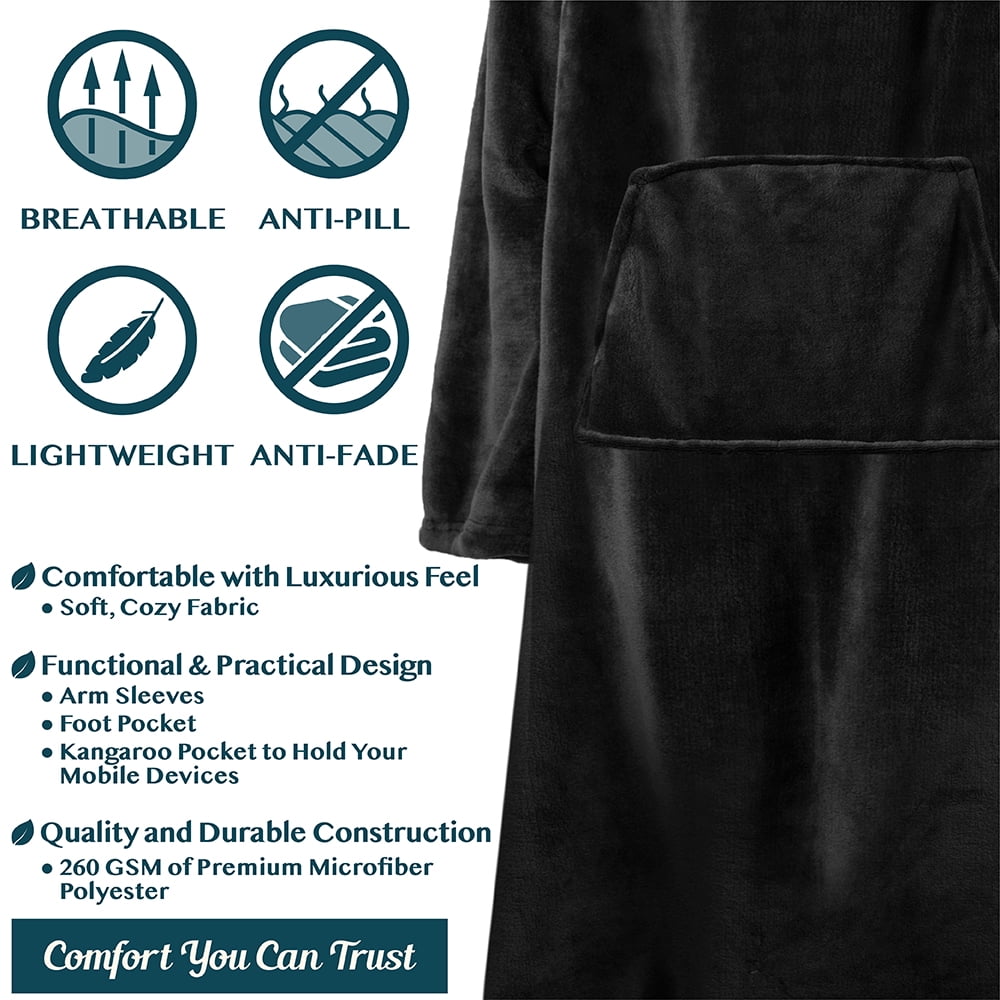 Cozy Fleece Fleece Blanket with Sleeves, Foot Pockets for Women Men Adults, Plush Wearable Blanket Throw Wrap, Warm Snuggle Blank... - Lightweight Plush Warm Blanket for All Seasons Detail