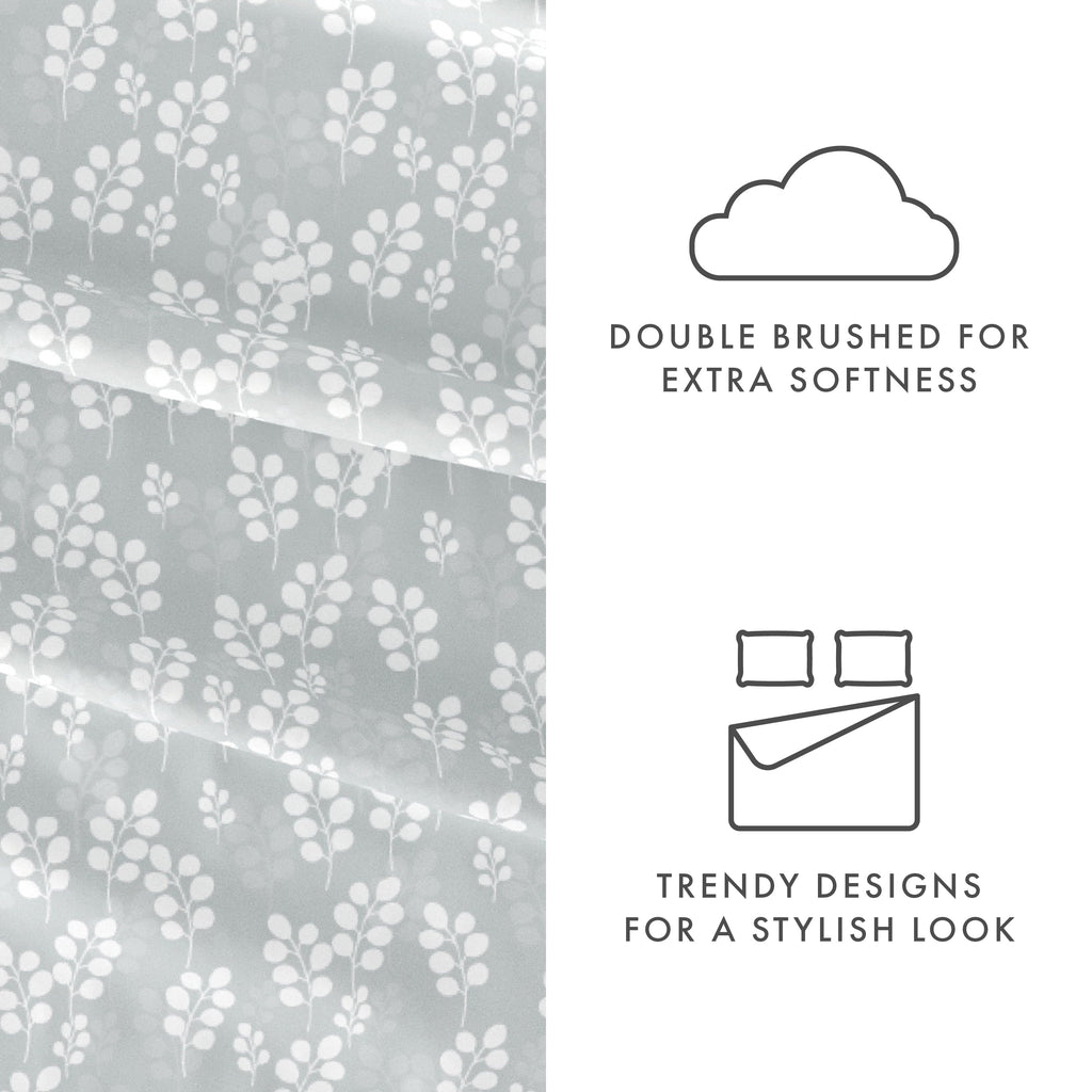 Ultra-Soft 4 Piece Pattern Microfiber Bed Sheets Set, Gray Wheat, Full - Premium Ultra-Soft Pillowcase Pair for Sleeping Detail