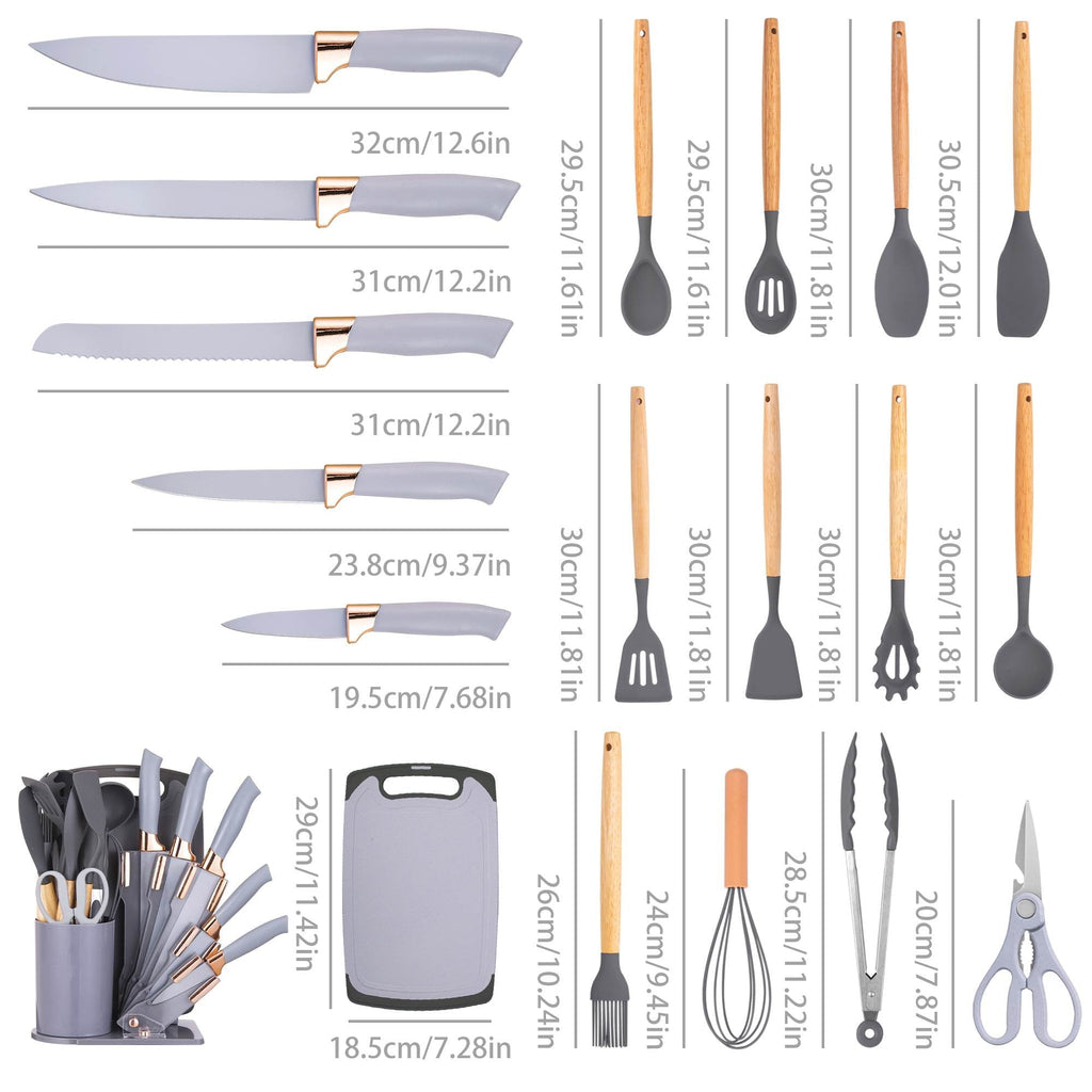 Premium Silicone 19-Piece Silicone Kitchen Utensil & Knife Set - Heat-Resistant Cooking Tools Non-Stick Safe Gift for Mom or Wo... - Premium Stainless Steel Cooking Utensil for Non-Stick Pots Detail