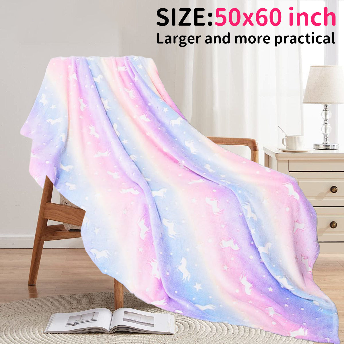 Super Soft Flannel Glow in The Dark Pony Blanket for Kids, 50"x60" Soft Cozy Luminous Flannel Blanket, Christmas Birthday Gift for Girls... - Cozy Fleece Throw Blanket for Couch & Bed Detail