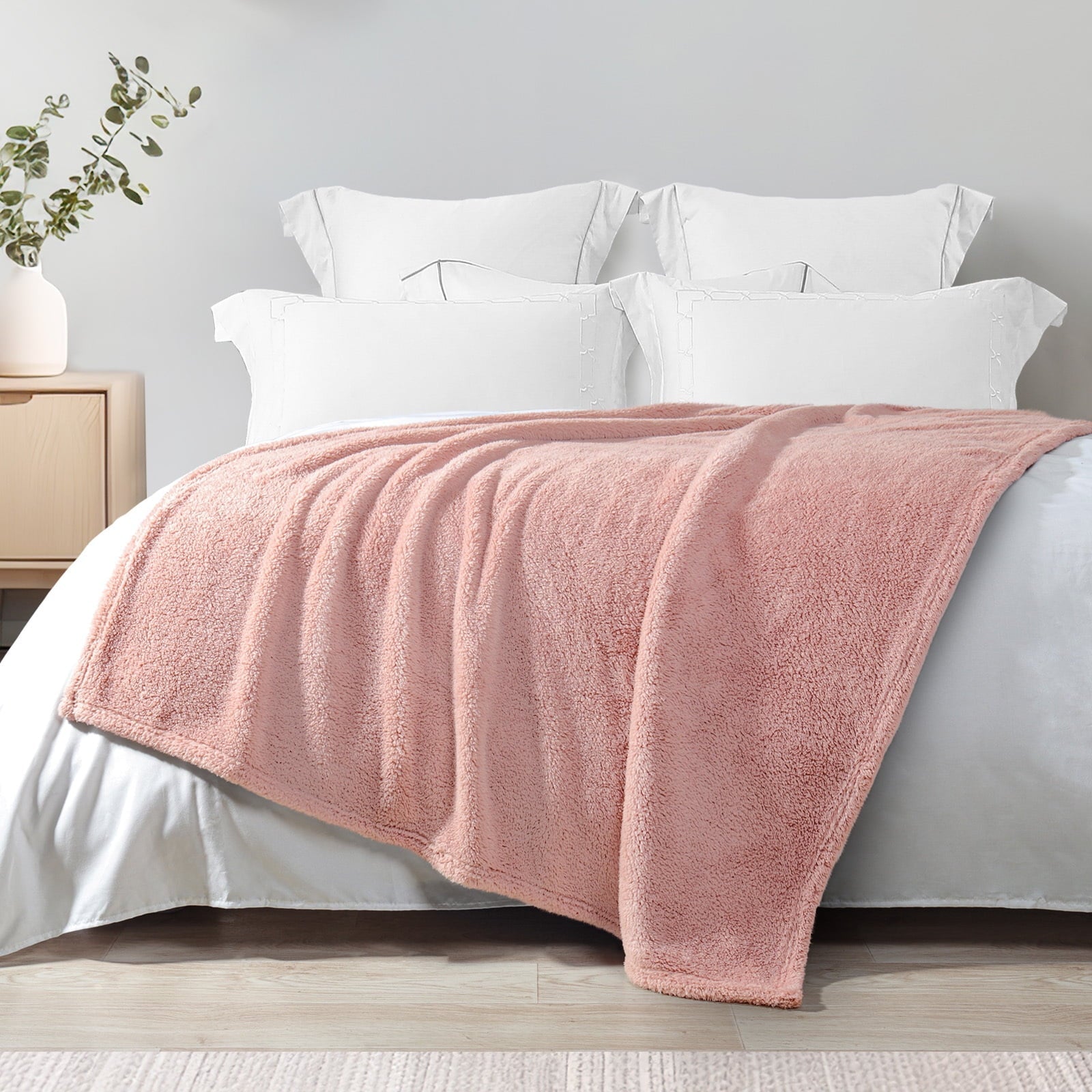 Lightweight Warm Soft Fleece Throw Blanket for Couch, Super Soft Velvet Plush Bed Blanket, 50x60 Inches, Pink - Luxury Knitted Decorative Throw Blanket with Fringes Detail