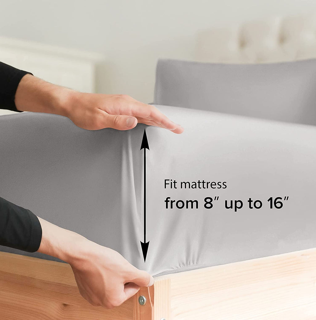 Breathable Luxury 4-Piece 400 Thread Count Cotton Sheet Set - King Size 100% Cotton Sateen Bed Sheets Fits 18"-24" Mattresse... - Breathable Egyptian Cotton Flat & Fitted Sheets Detail