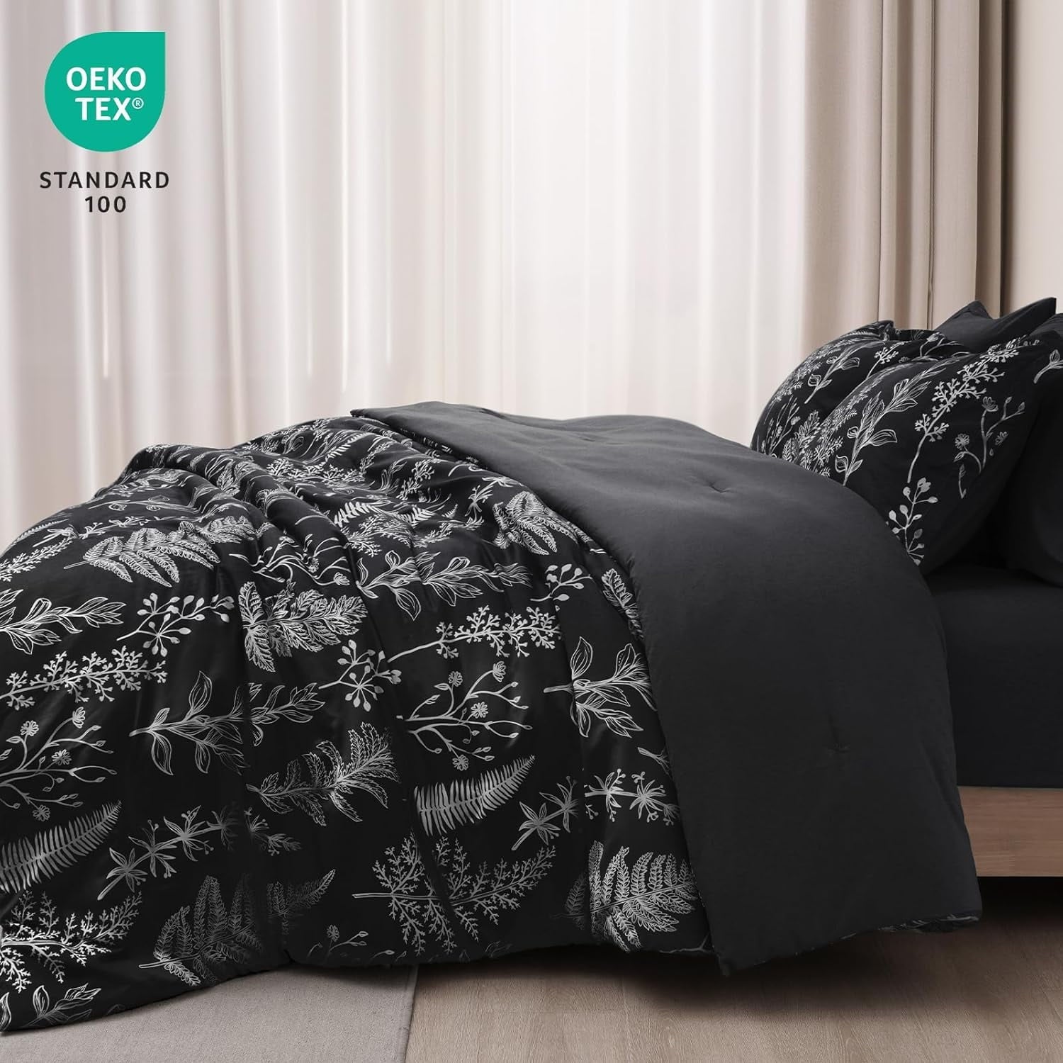 Fluffy Down Alternative 3 Pieces Printed Comforter Set Queen Size, Lightweight Botanical Floral Bed in a Bag, Ultra Soft Bedding Set with 1 R... - Luxurious Quilted Duvet Cover Set Detail