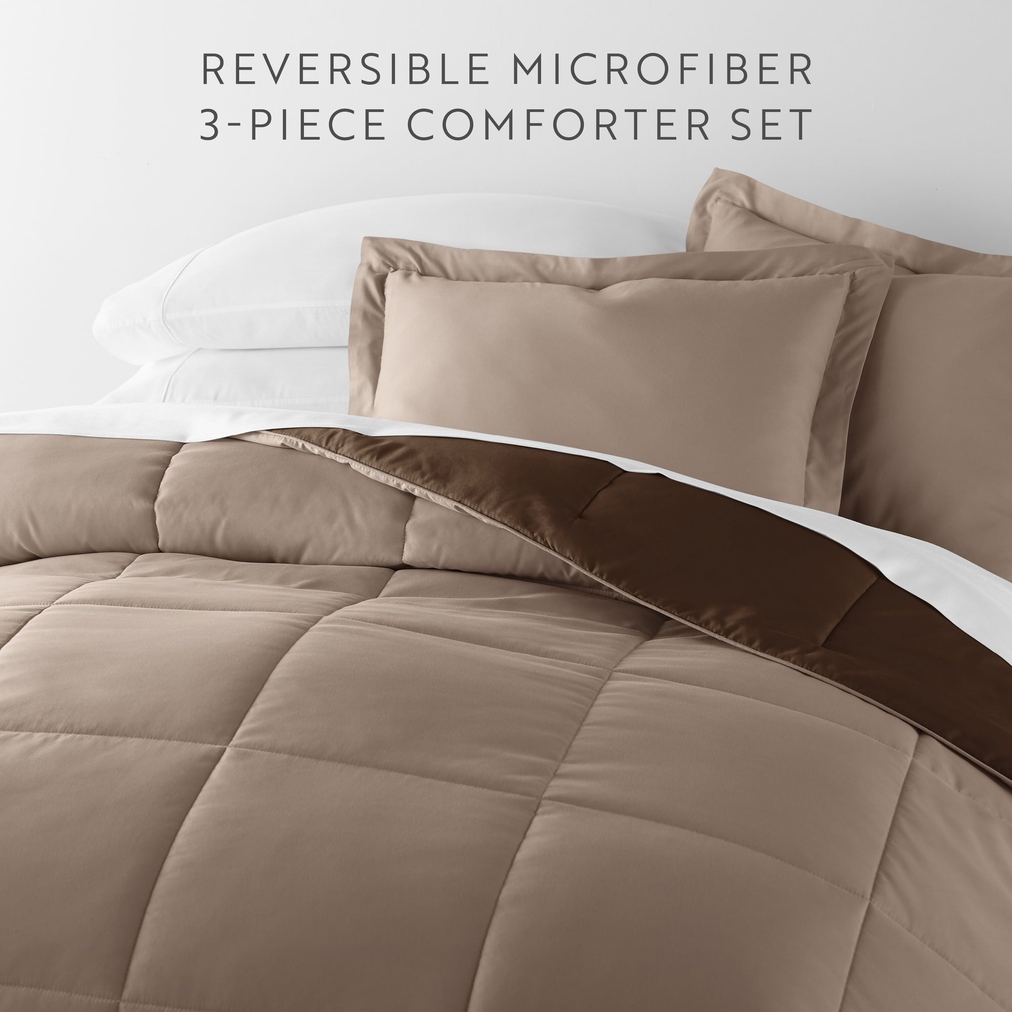 Heavyweight Warmth All Season Reversible Comforter Set Breathable Cool in Taupe & Chocolate Brown Full/Queen Size Bedding - Hypoallergenic Ultra-Fluffy Quilt for Winter Detail
