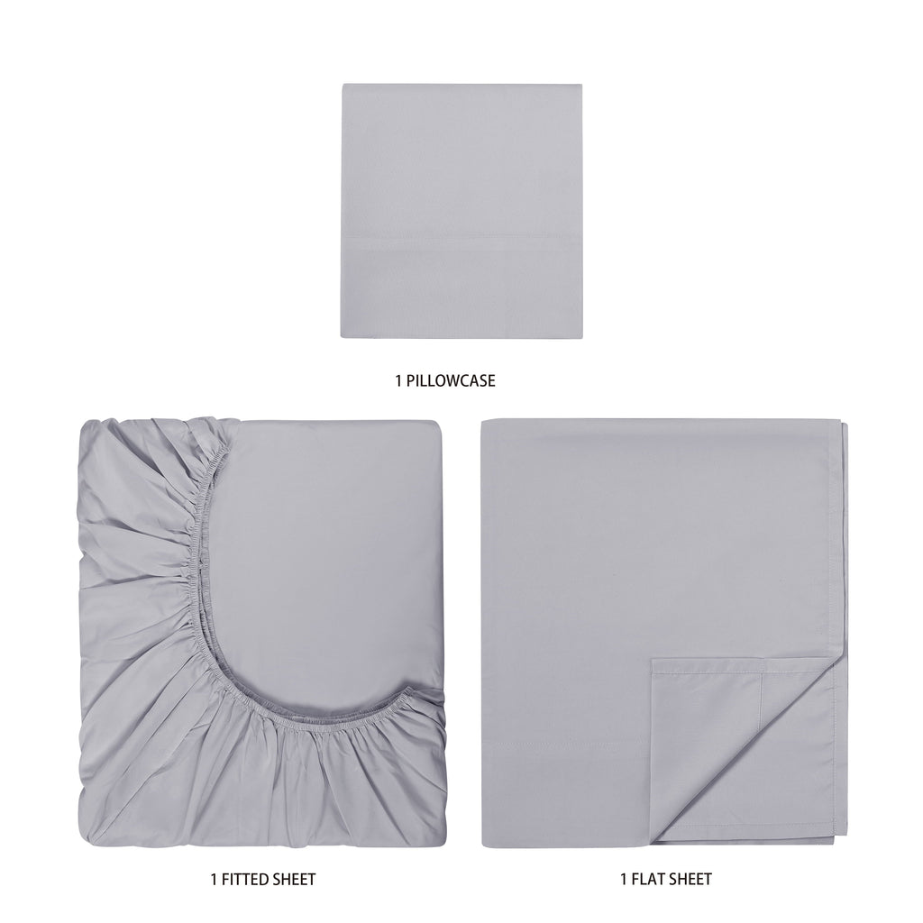 Premium Egyptian Cotton Kids Soft Microfiber Sheet Set, Gray, Twin, 3 Pieces - Premium Ultra-Soft Pillowcase Pair for Sleeping Detail