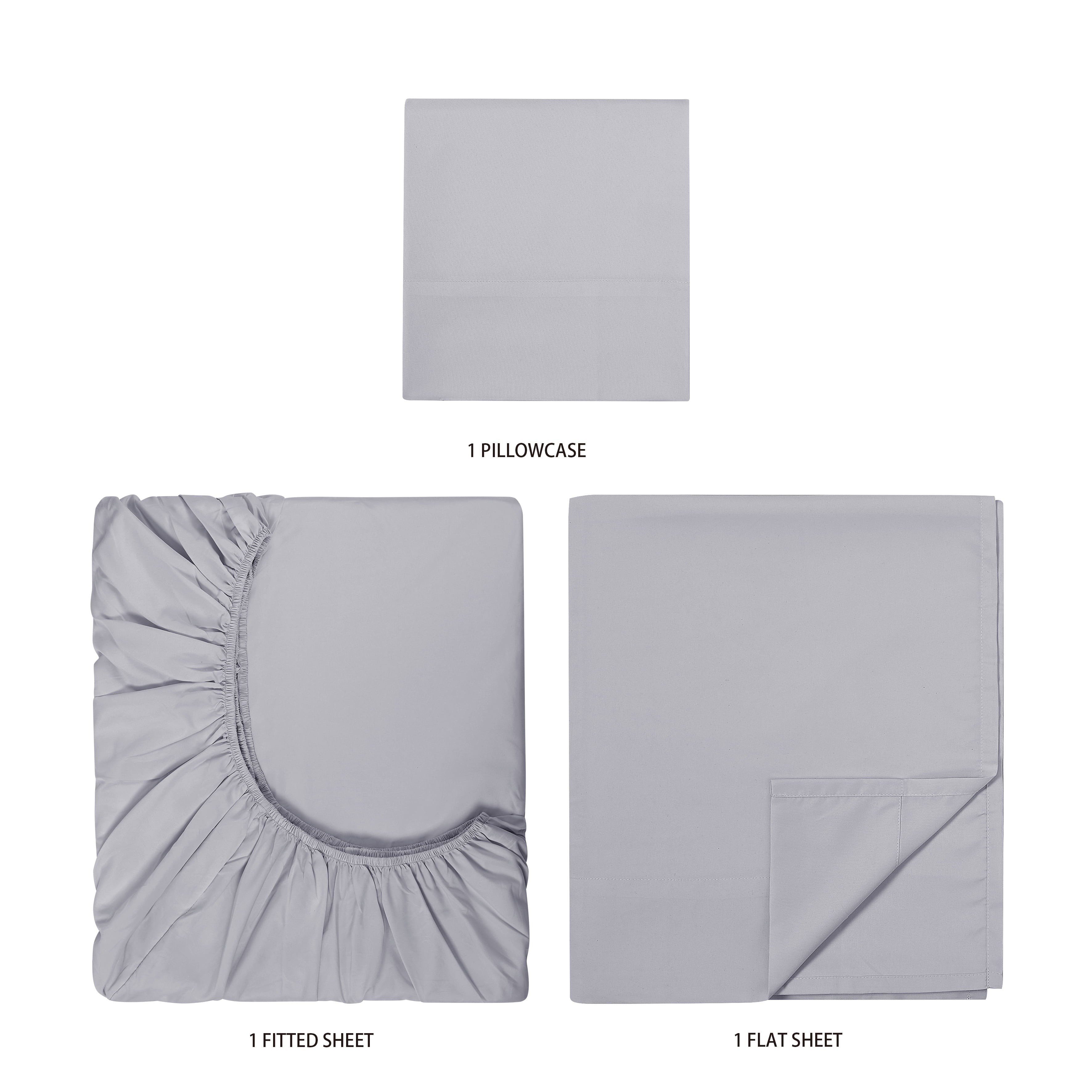 Premium Egyptian Cotton Kids Soft Microfiber Sheet Set, Gray, Twin, 3 Pieces - Premium Ultra-Soft Pillowcase Pair for Sleeping Detail
