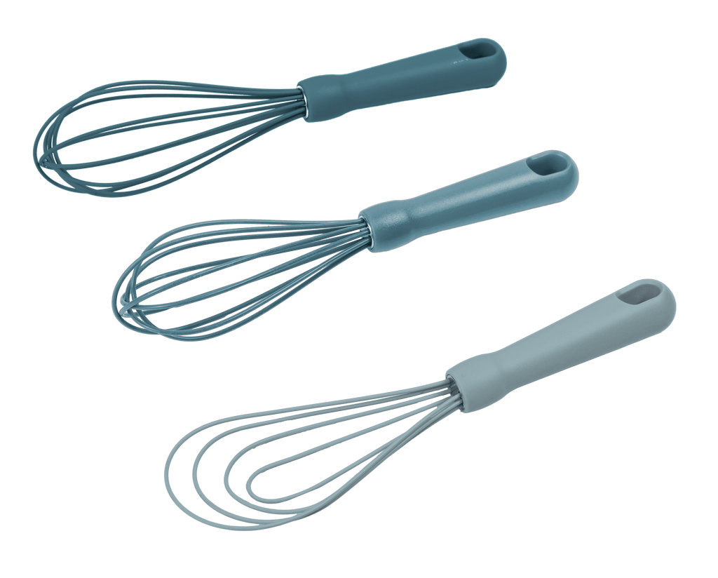 Premium Kitchen 3-Piece Silicone Whisk Set, 10.5"/10.4"/9.6" L, Blue Color - Premium Stainless Steel Garlic Presser & Peeler Detail