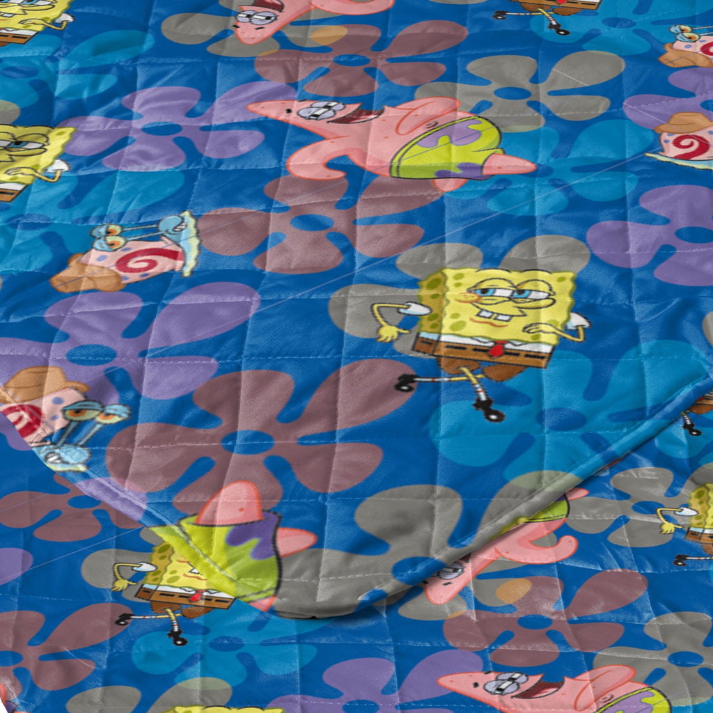 Lightweight Warm Spongebob Tropical Waltz Quilted Throw Blanket 60x80 inches, Kids Character Bedding - Lightweight Plush Warm Blanket for All Seasons Detail