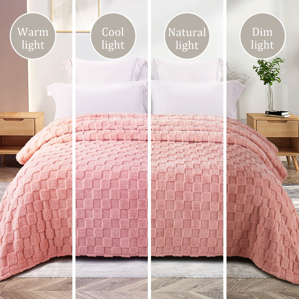 Super Soft Flannel Fleece Throw Blanket for Couch, Super Soft Warm Lightweight Checkered Pattern Blanket for All Seasons, Pink, 50"x60" - Lightweight Plush Warm Blanket for All Seasons Detail