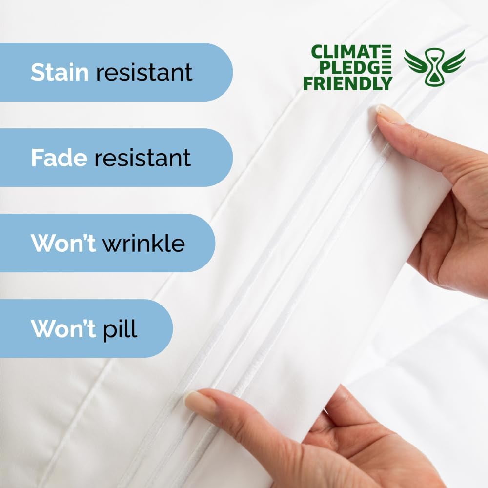 Wrinkle-Resistant 4-Piece Ultra Soft & Comfy Hotel Luxury Sheet Set - Full Size Cooling Bed Sheet Fits 8"-16" Mattresses, White - Cooling Hotel Quality Bedding Sheets and Pillowcases Detail