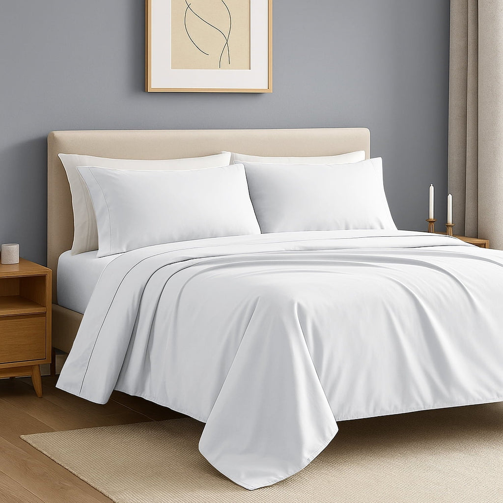 Breathable Luxury IR 3 Piece 1800 Series Deep Pocket Soft Microfiber Solid Bed Sheet Set for Kids, White Twin Size - Cooling Hotel Quality Bedding Sheets and Pillowcases Detail