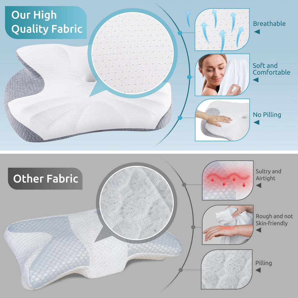 Hotel Collection Cervical Memory Foam Pillow Neck Bed Pillow for Pain Relief Sleeping, Ergonomic Orthopedic for Side Back and Stomach ... - Hotel Quality Plush Sleeping Pillows Detail