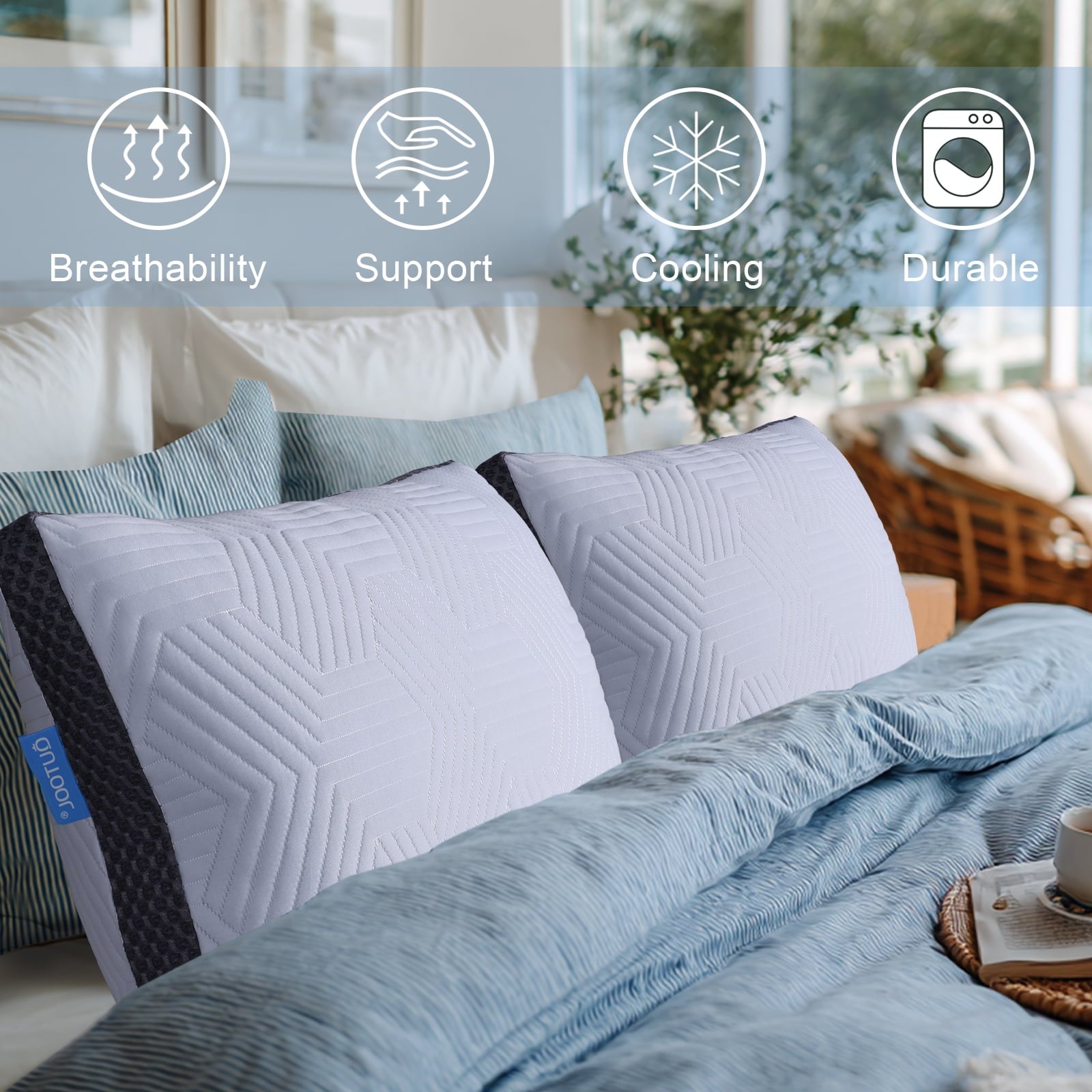 Hotel Collection Soft Bed Pillow, Shredded Memory Foam Pillow, Comfortable Sleeping Pillow, Standard Size, Affordable Everyday Use - Orthopedic Shredded Foam Bed Pillow Set Detail