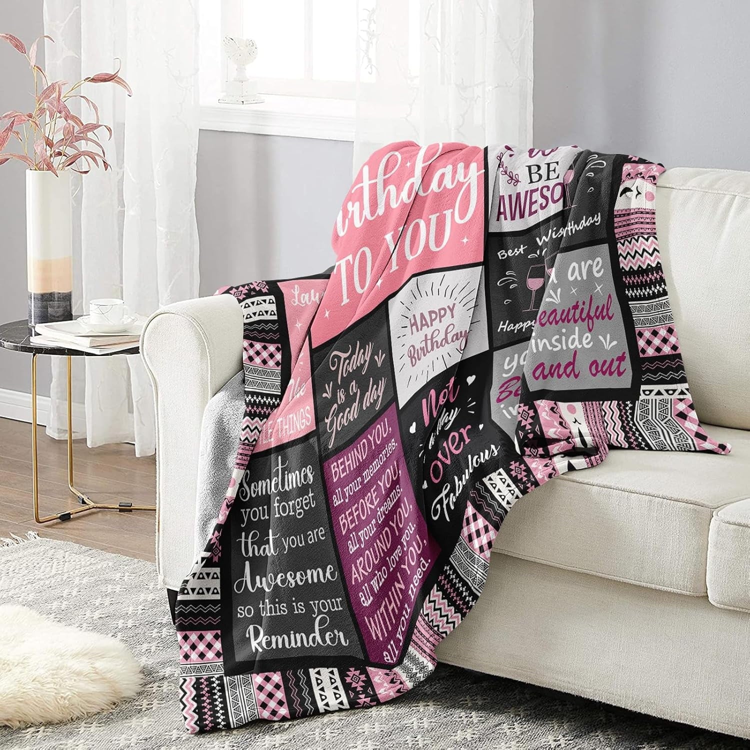 Lightweight Warm Birthday Gifts for Women Girls Throw Blanket, Happy Birthday Decorations for Women, Gifts for Women Birthday Unique, ... - Luxury Knitted Decorative Throw Blanket with Fringes Detail