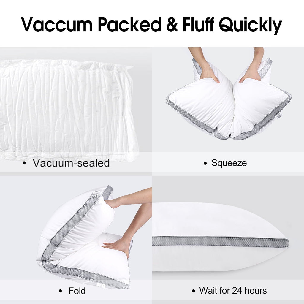 Hotel Collection Down Alternative Bed Pillow with Cotton Cover and Gusset, 2 Pack, Queen, 20"x26" - Decorative Throw Pillow Cushion for Sofa & Bed Detail