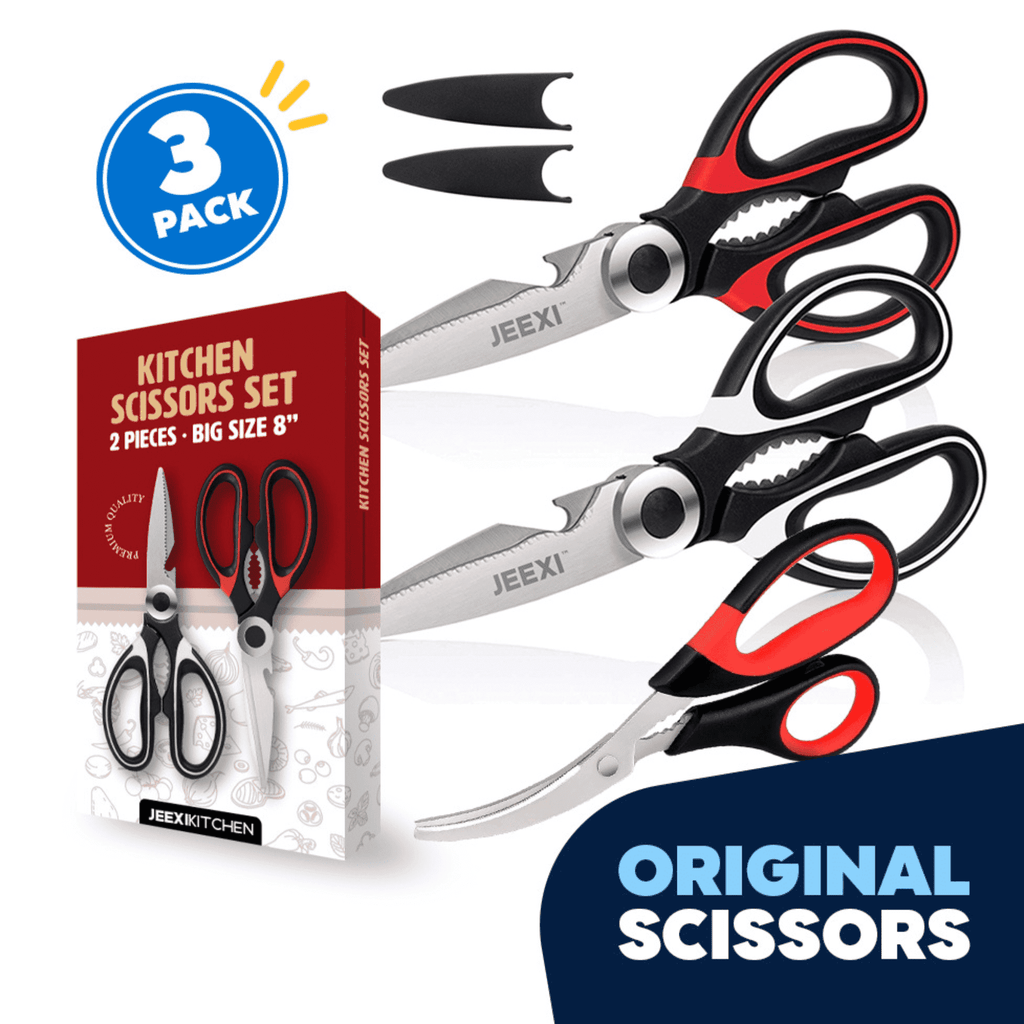 Ergonomic Manual 3 Pack Kitchen Scissors, Ultra-Sharp Premium Stainless Steel Heavy Duty Kitchen Shears & Multi Purpose Poultry Shears... - Multi-Functional Manual Food Chopper & Slicer - Default Title