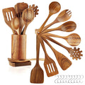 Ergonomic Cooking 10Pcs Wooden Spoons for Cooking, Smooth Finish Teak Wooden Utensils for Cooking, Soft Comfort-Grip Wood Spoons for Co... - Premium Stainless Steel Cooking Utensil for Non-Stick Pots - Default Title