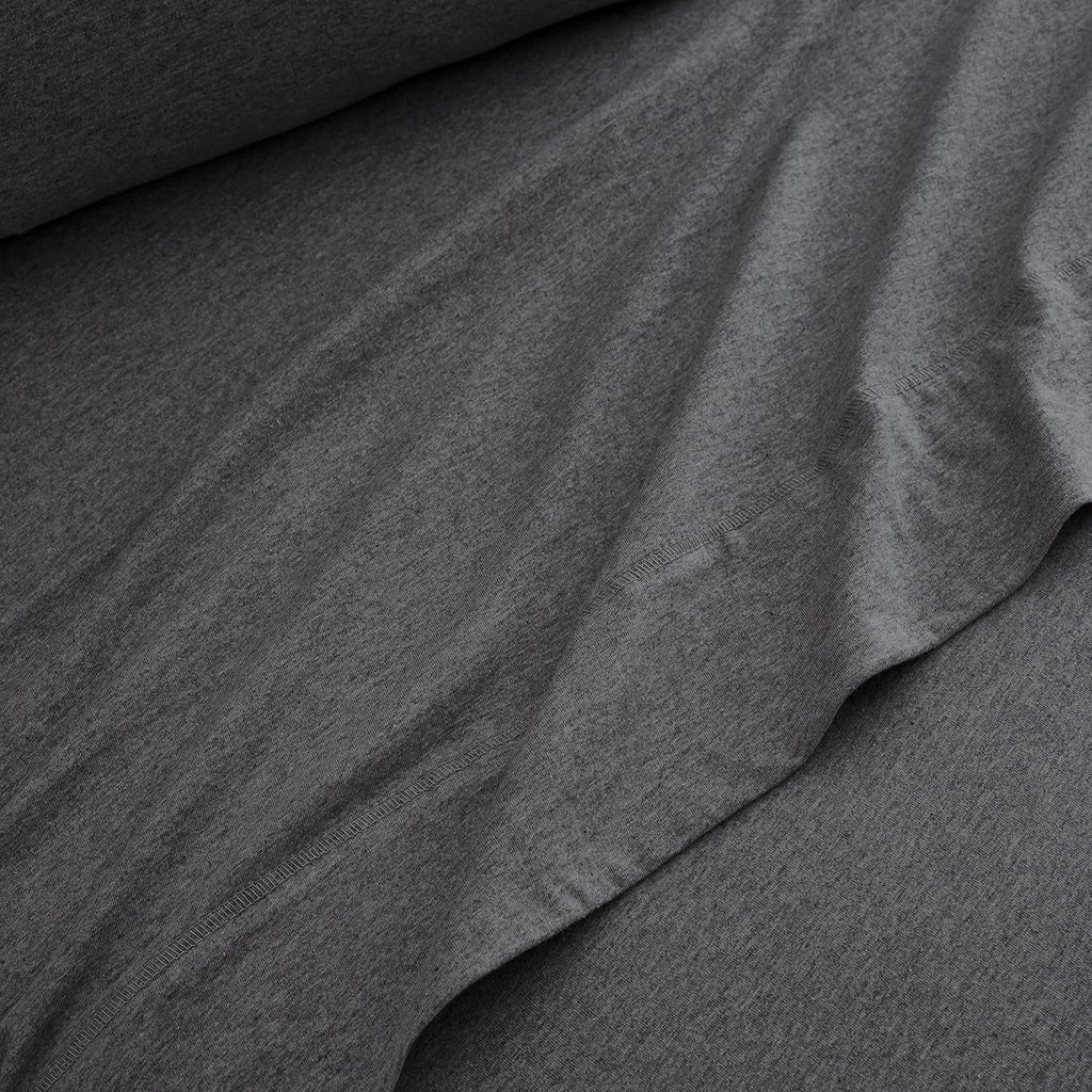 Wrinkle-Resistant Jersey Sheet Set - 4 Pieces Queen Cotton Sheets Set - Stretchable Ultrasoft Luxury Knit Bed Linen (Dark Gray, Queen) - Breathable Egyptian Cotton Flat & Fitted Sheets Detail