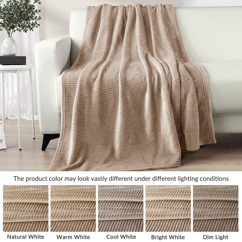 Super Soft Flannel Soft Throw Blanket, 50"x60", Camel - Lightweight Plush Warm Blanket for All Seasons Detail