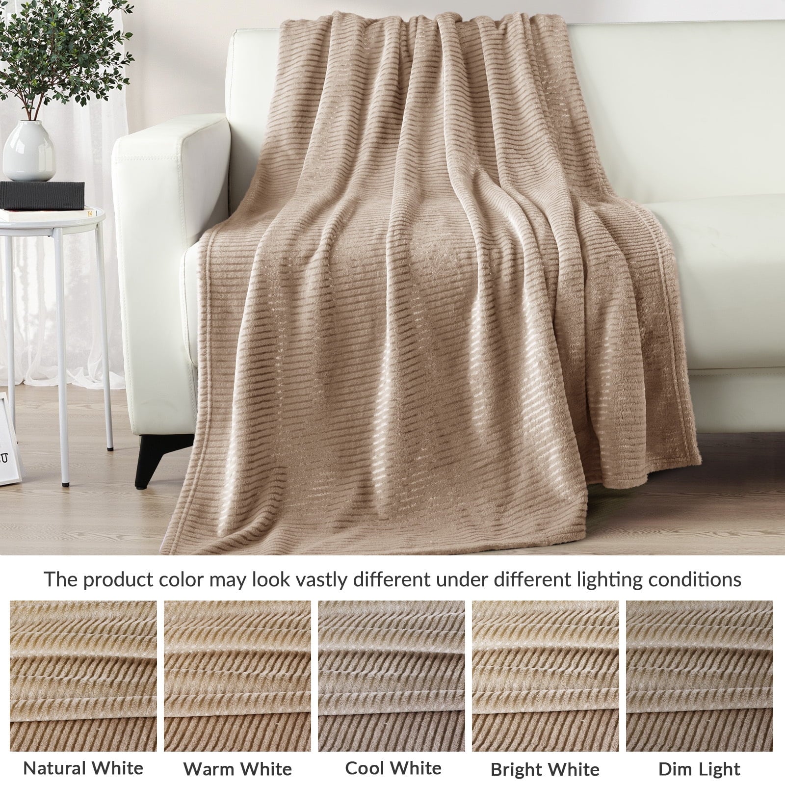 Super Soft Flannel Soft Throw Blanket, 50"x60", Camel - Lightweight Plush Warm Blanket for All Seasons Detail