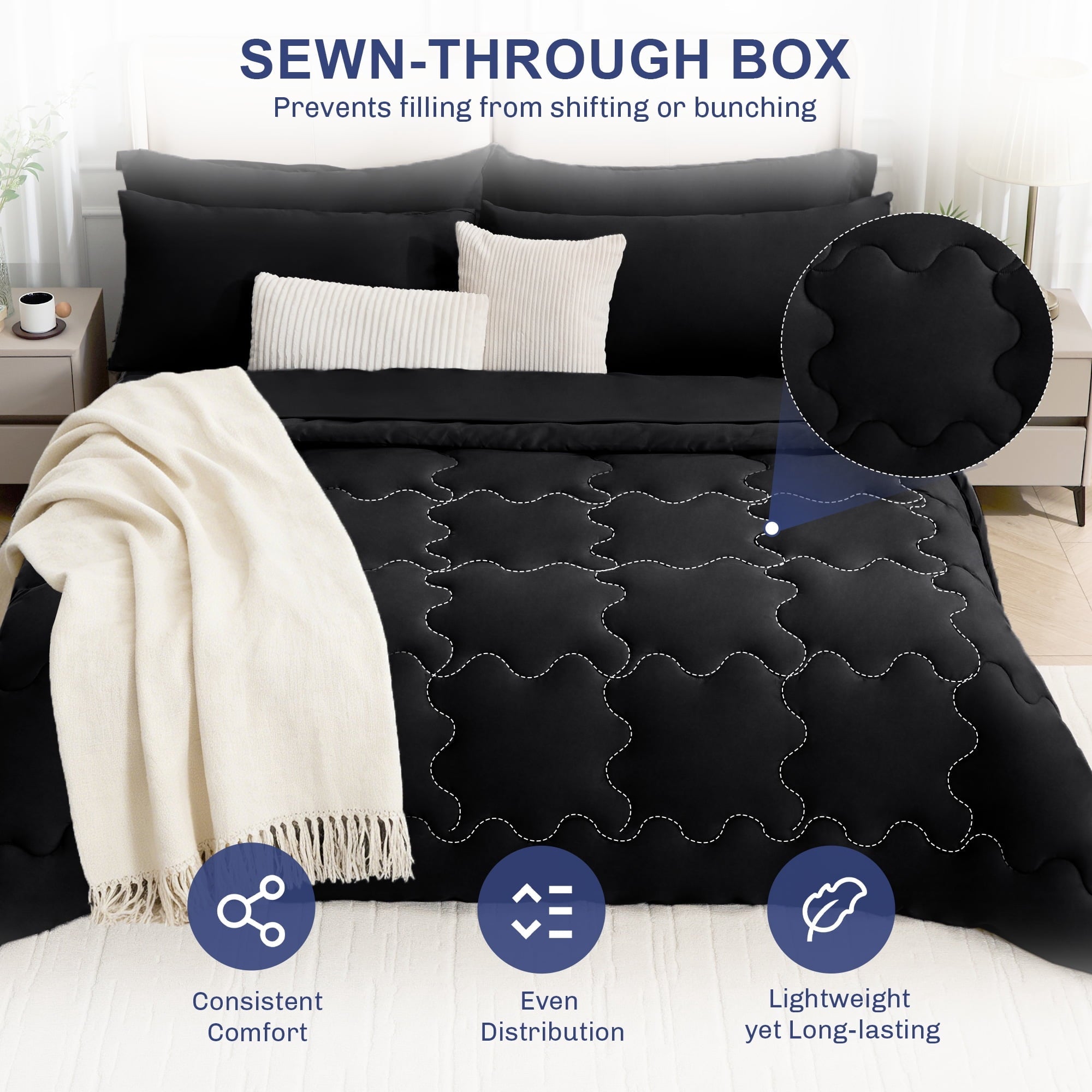 Hypoallergenic Cloud 7 Pieces Comforter Set Full，Bed in A bag，All Seasons Bedding sets with Comforter,Fitted Sheet,Flat Sheet,Pillowcases ... - Hypoallergenic Ultra-Fluffy Quilt for Winter Detail
