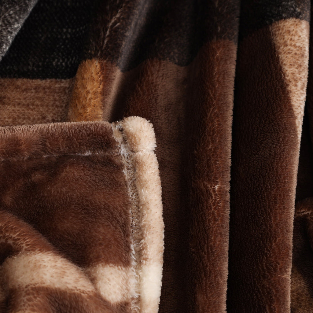 Super Soft Flannel Printed Velvet Plush Super Soft Throw Blanket, Oversized, Shelton Brown Plaid - Luxury Knitted Decorative Throw Blanket with Fringes Detail