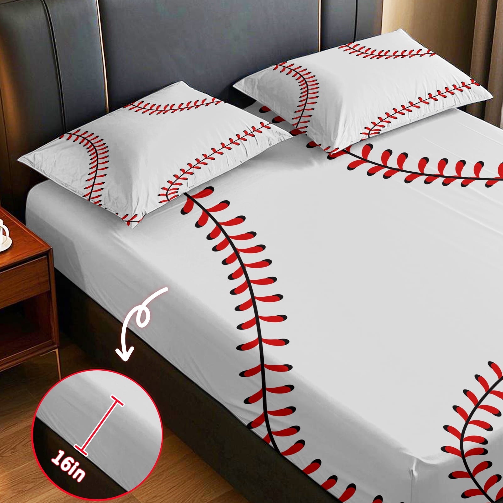 Premium Egyptian Cotton Baseball Sheet Set Sports Theme Bedding Set for Kids 3D Baseball Pattern Bed Sheets Baseball Games Bed Sheet Set Room... - Cooling Hotel Quality Bedding Sheets and Pillowcases Detail
