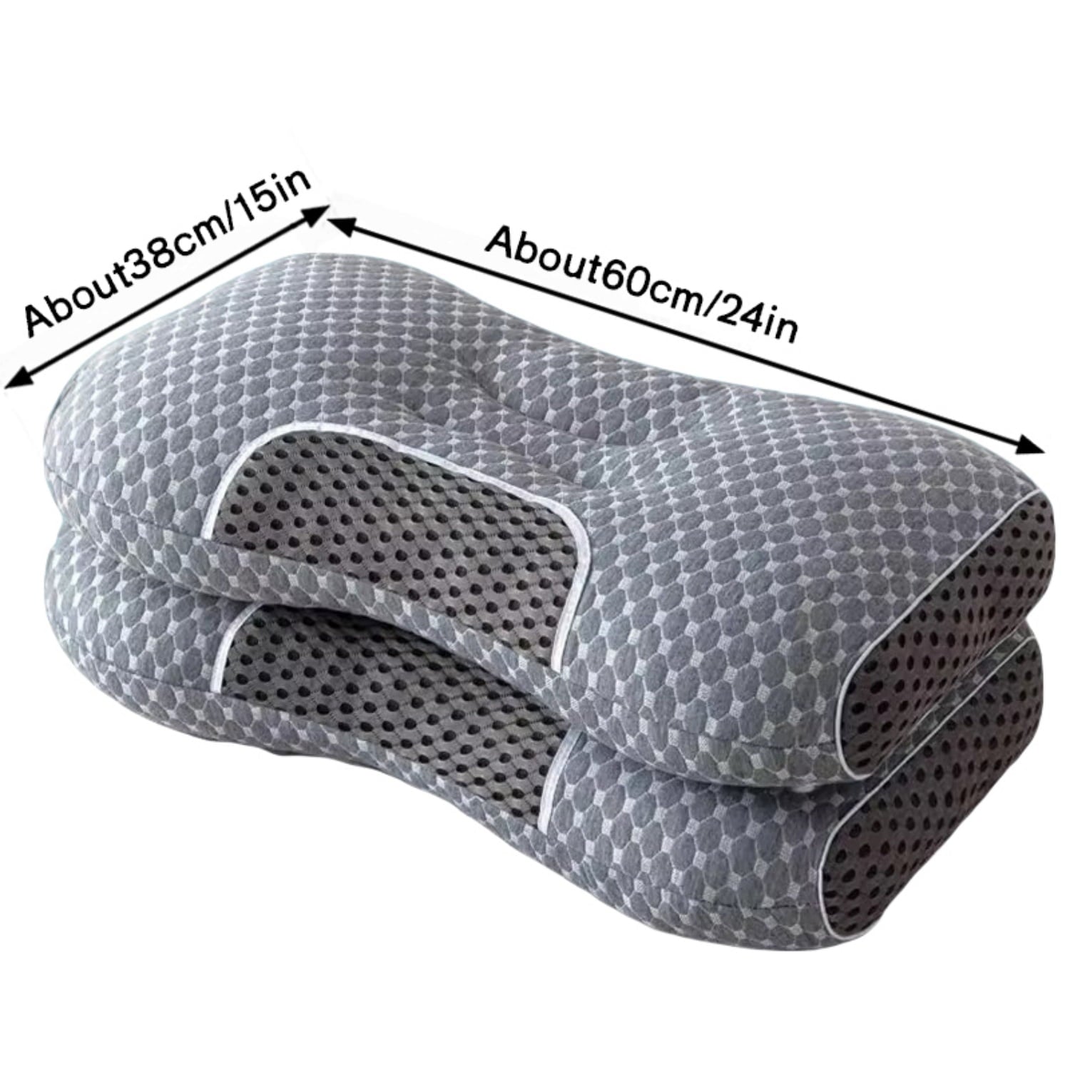 Orthopedic Support 2-Piece Set - 24"x15" Gray Bed for Back, Side, Stomach Sleepers - Hotel Quality Plush Sleeping Pillows Detail