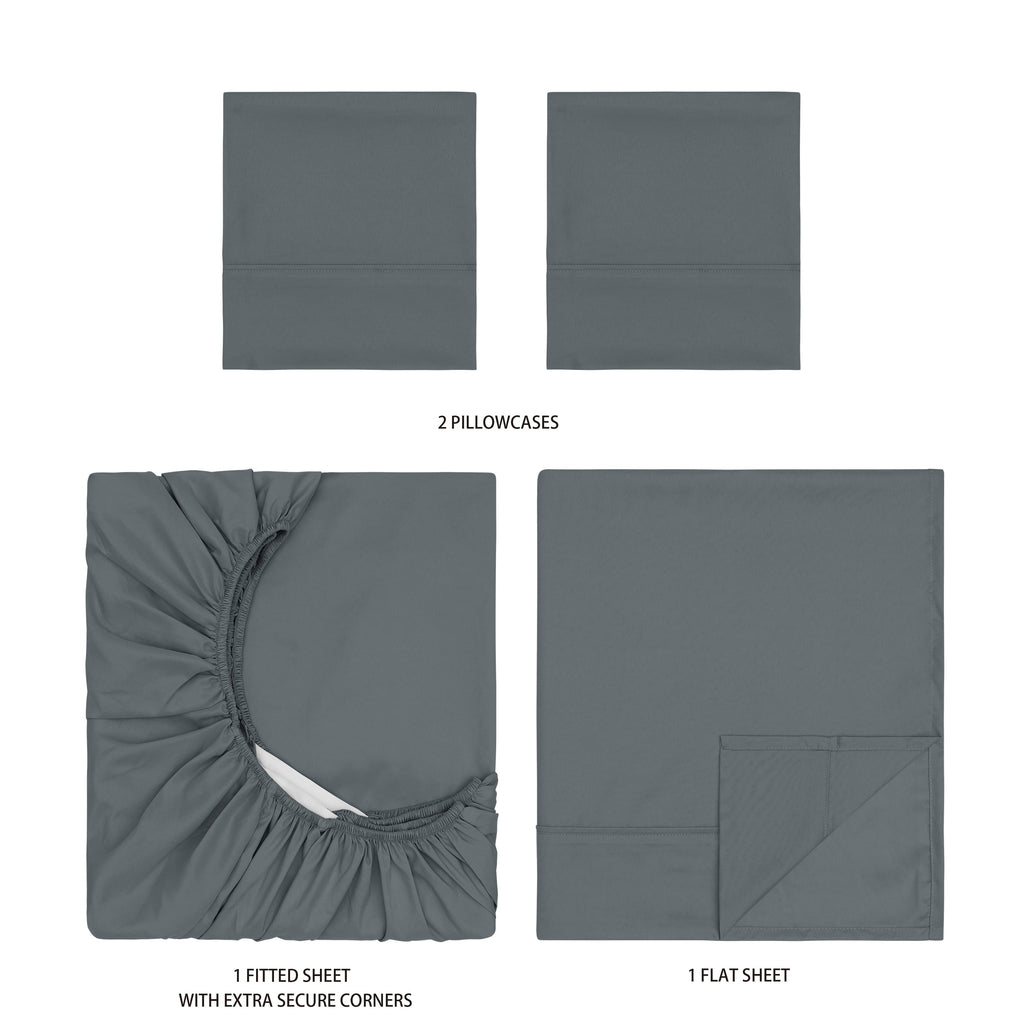 Breathable Luxury Super Soft Brushed Microfiber Bed Sheet Set, Soothing Gray, Queen, 4 Piece - Cooling Hotel Quality Bedding Sheets and Pillowcases Detail