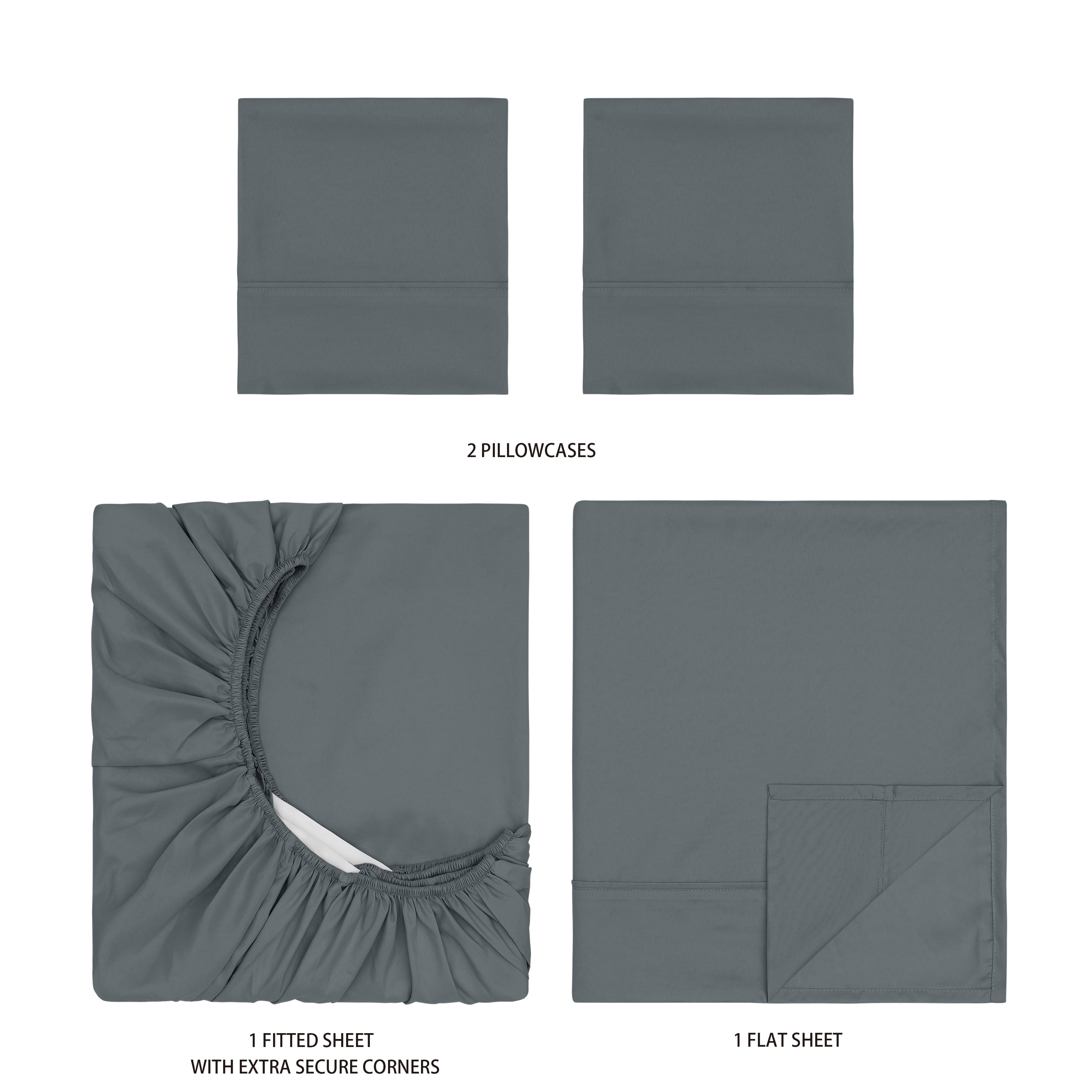 Breathable Luxury Super Soft Brushed Microfiber Bed Sheet Set, Soothing Gray, Queen, 4 Piece - Cooling Hotel Quality Bedding Sheets and Pillowcases Detail