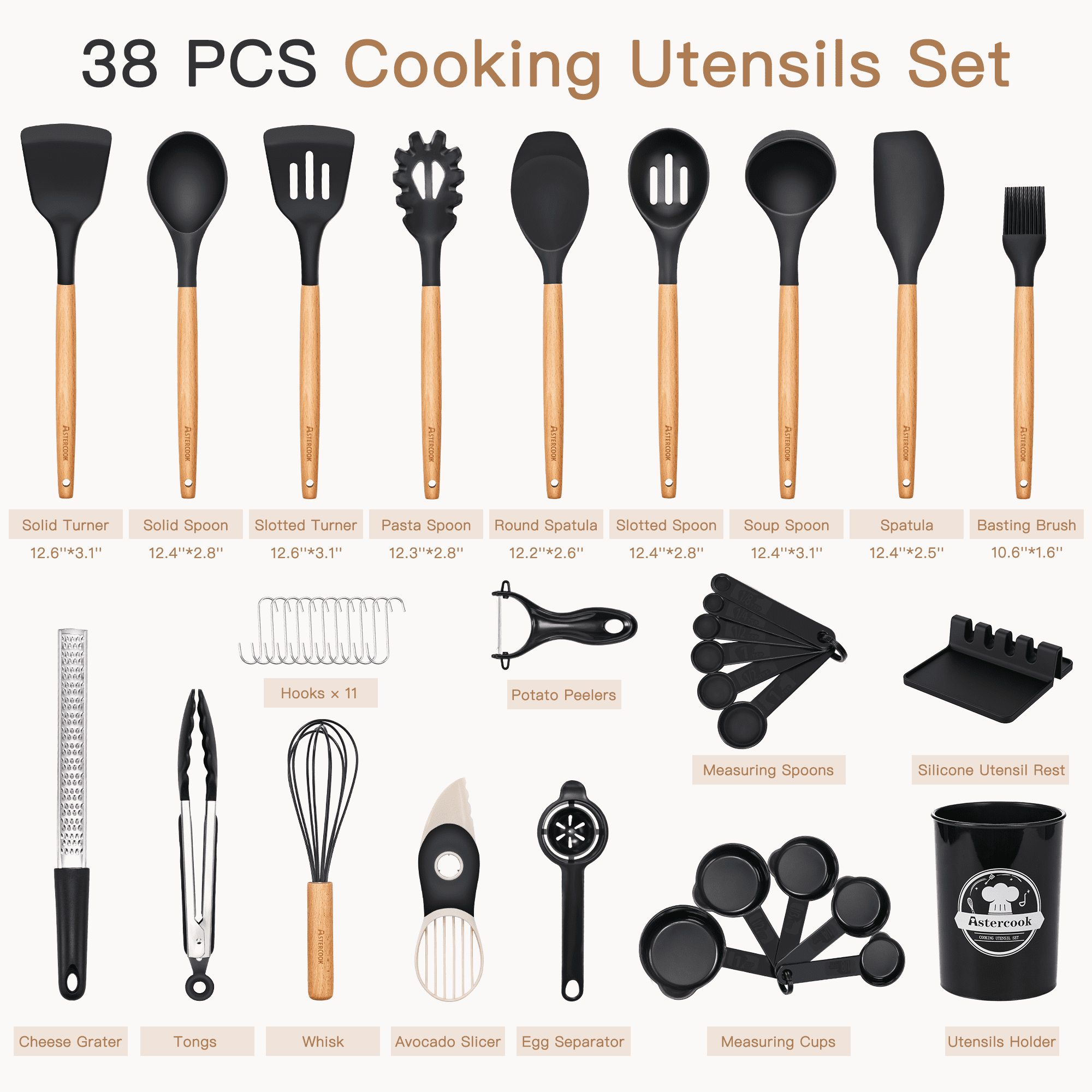 Premium Kitchen Silicone Cooking Utensils Set, 38 PCS Kitchen Utensils Set for 446°F Heat Resistant, Food Grade Utensil Sets with Woo... - Premium Stainless Steel Garlic Presser & Peeler Detail