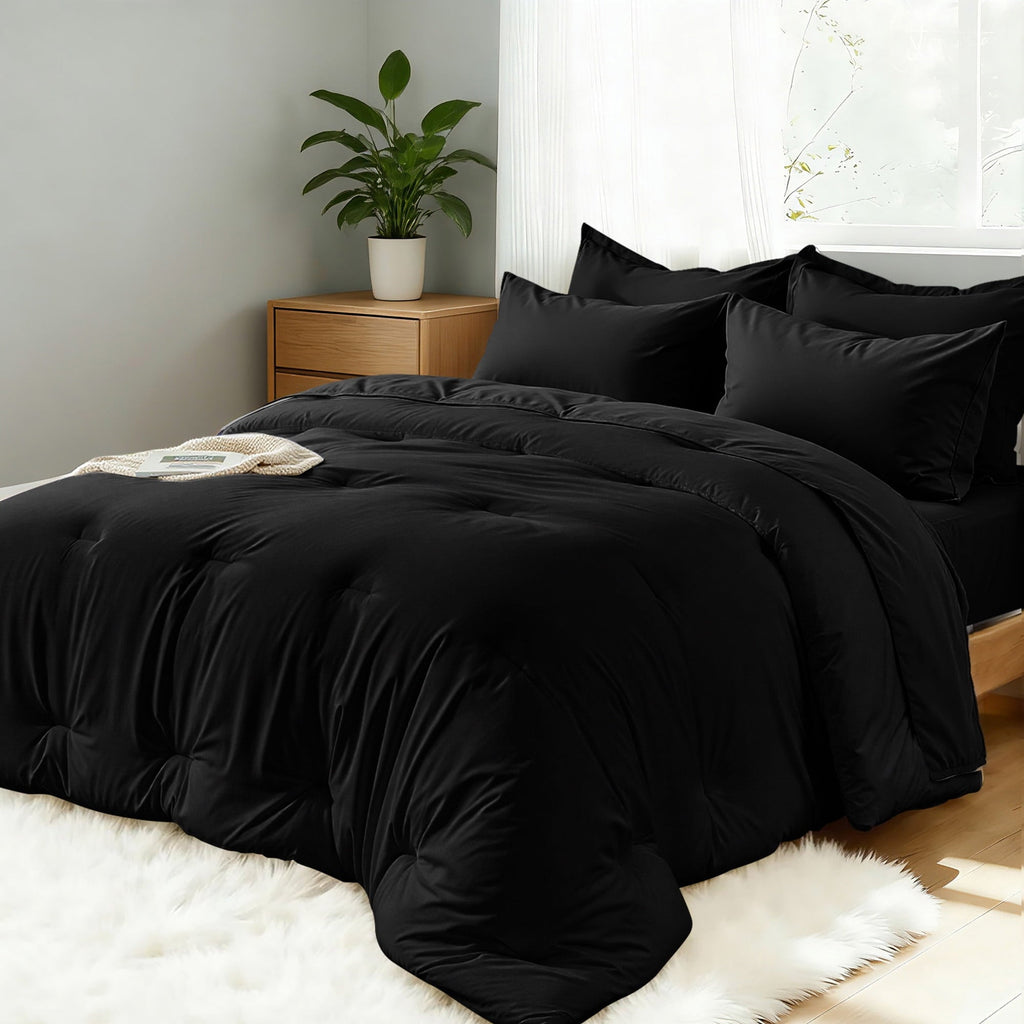 All-Season 5-Piece Bed in Bag - Twin Size Comforter Sets, Pillowcases & Sheet Collection for Cozy Bedding Sets Black - Hypoallergenic Ultra-Fluffy Quilt for Winter Detail