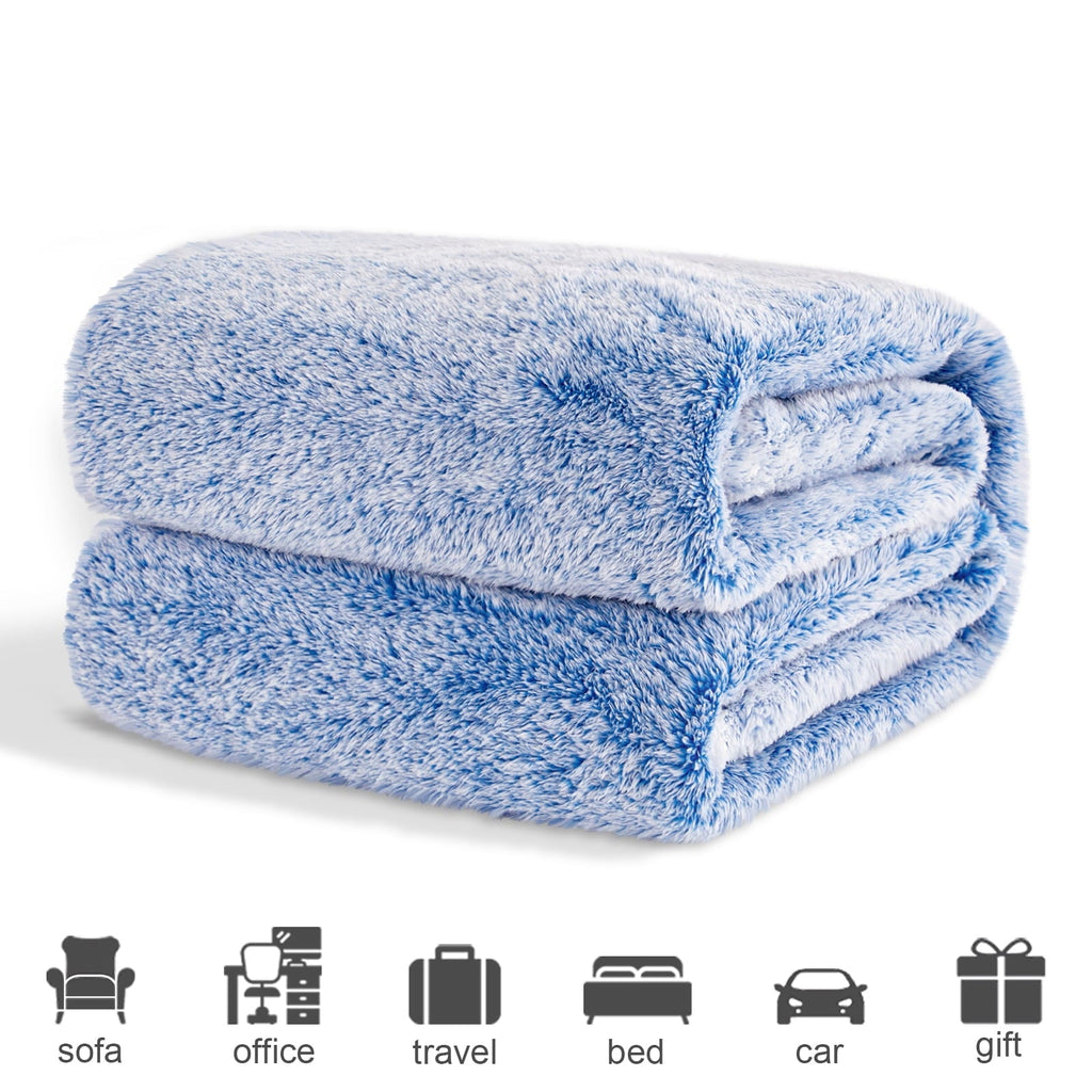 Decorative Knitted Plush Fuzzy Large Fleece Throw Blanket (50" x 70", Mixed Cobalt Blue)- Soft, Warm and Lightweight - Super Soft Reversible Sherpa Flannel Blanket Detail