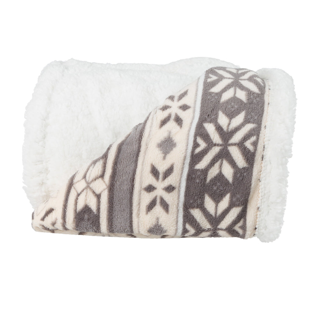 Decorative Knitted 50x60-Inch Machine Washable Fleece Blanket with Snowflakes - Cozy Fleece Throw Blanket for Couch & Bed Detail