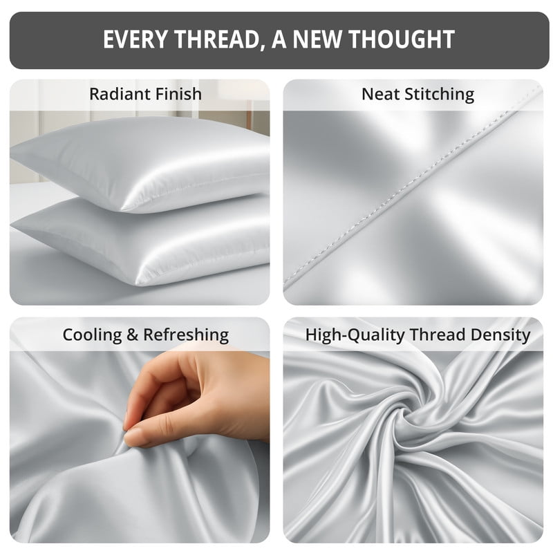 Breathable Luxury Lux Decor Luxury Satin Sheets King Size - 4 Piece Cooling Bed Sheet Set, Silky Soft & Smooth, Deep Pockets up to 15",... - Cooling Hotel Quality Bedding Sheets and Pillowcases Detail