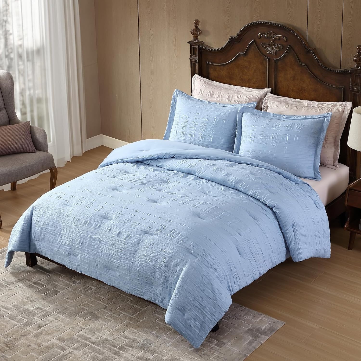 Hypoallergenic Cloud Queen Comforter Set Chambray Blue, 3 Pieces Comforter Set, All Season Lightweight Soft Embossed Bedding (86" x 88" Co... - Hypoallergenic Ultra-Fluffy Quilt for Winter Detail