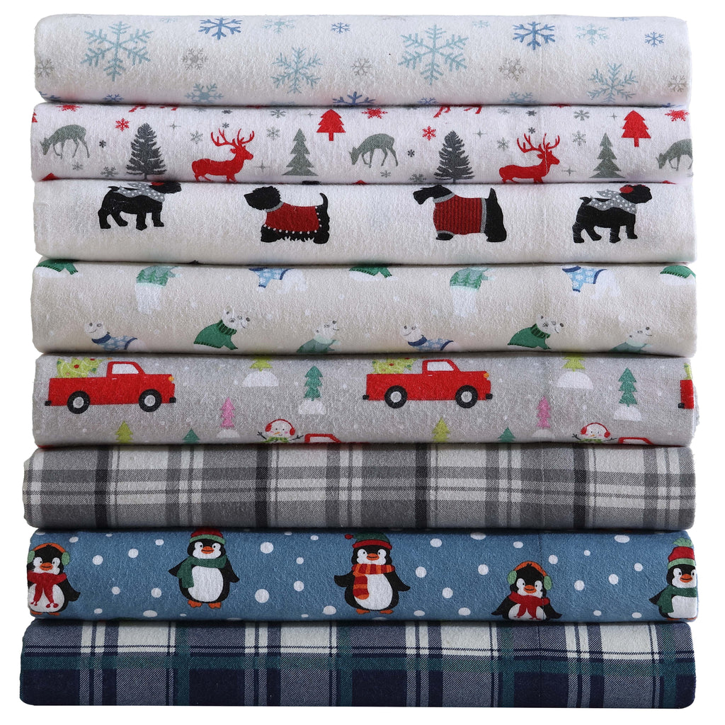 Wrinkle-Resistant Winter Nights Cotton Flannel Sheet Set, King, Holiday Bears - Breathable Egyptian Cotton Flat & Fitted Sheets Detail