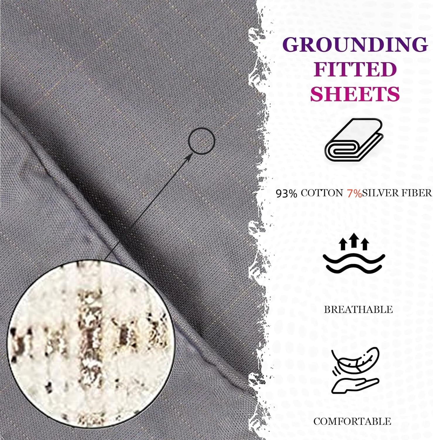 Premium Egyptian Cotton Grounding Fitted Sheet Kit Queen Size, Deep Pocket Fitted Sheet, Organic Cotton 7% Silver Fiber, Conductive Bed Cover... - Luxury Bed Sheet Set with Deep Pockets Detail