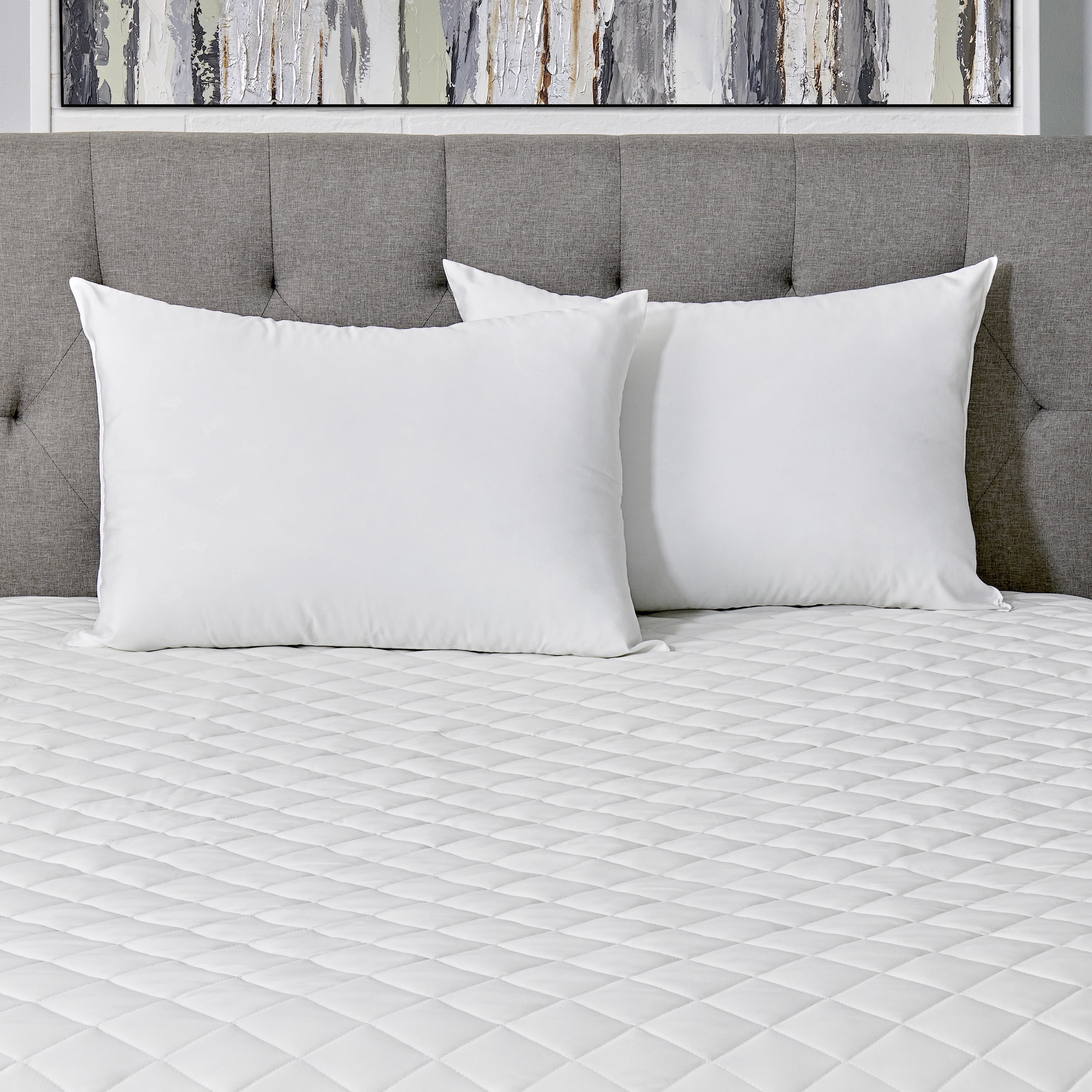 Orthopedic Support Cotton Fresh Bed Pillow, S/Q, White- 2 Pack Antimicrobial Allergy Defense Fabric - Orthopedic Shredded Foam Bed Pillow Set Detail