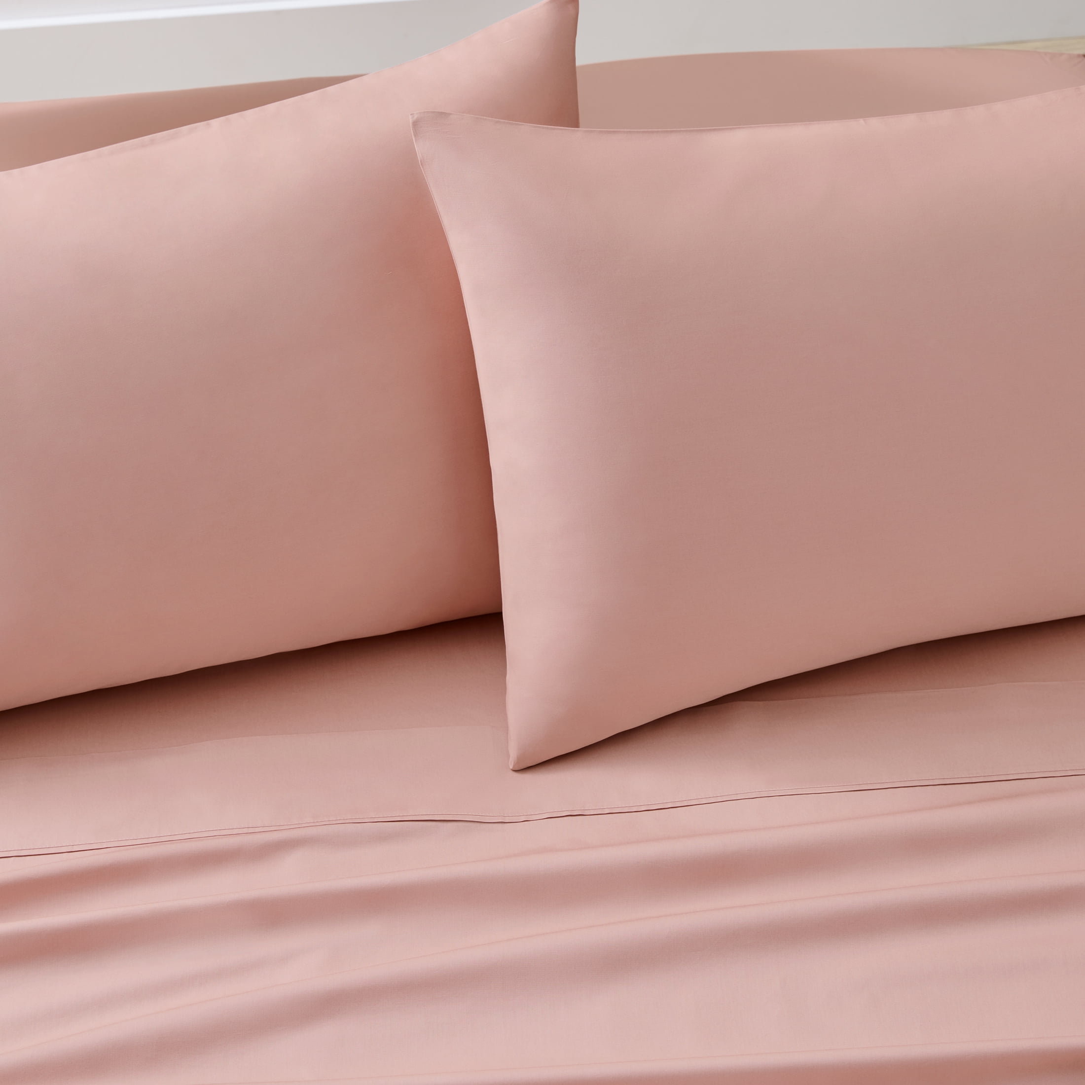 Cooling Sateen 300 Thread Count Cotton Percale 3-Piece Antique Blush Bed Sheet Set, Twin - Breathable Egyptian Cotton Flat & Fitted Sheets Detail
