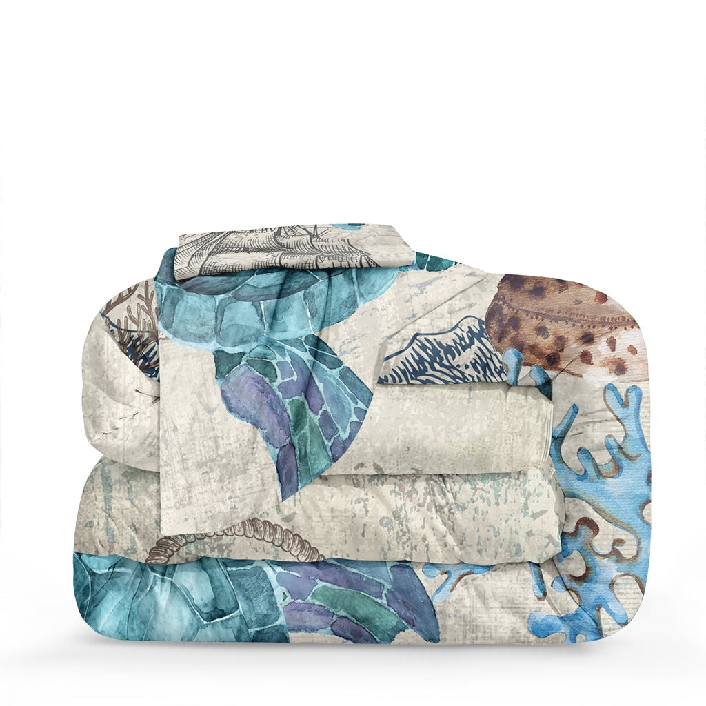 Luxurious Quilted Sea Turtle Comforter Set Queen Ocean Beach Bedding Set Soft and Lightweight Retro Style Design Coastal Bedding Set - Hypoallergenic Ultra-Fluffy Quilt for Winter Detail
