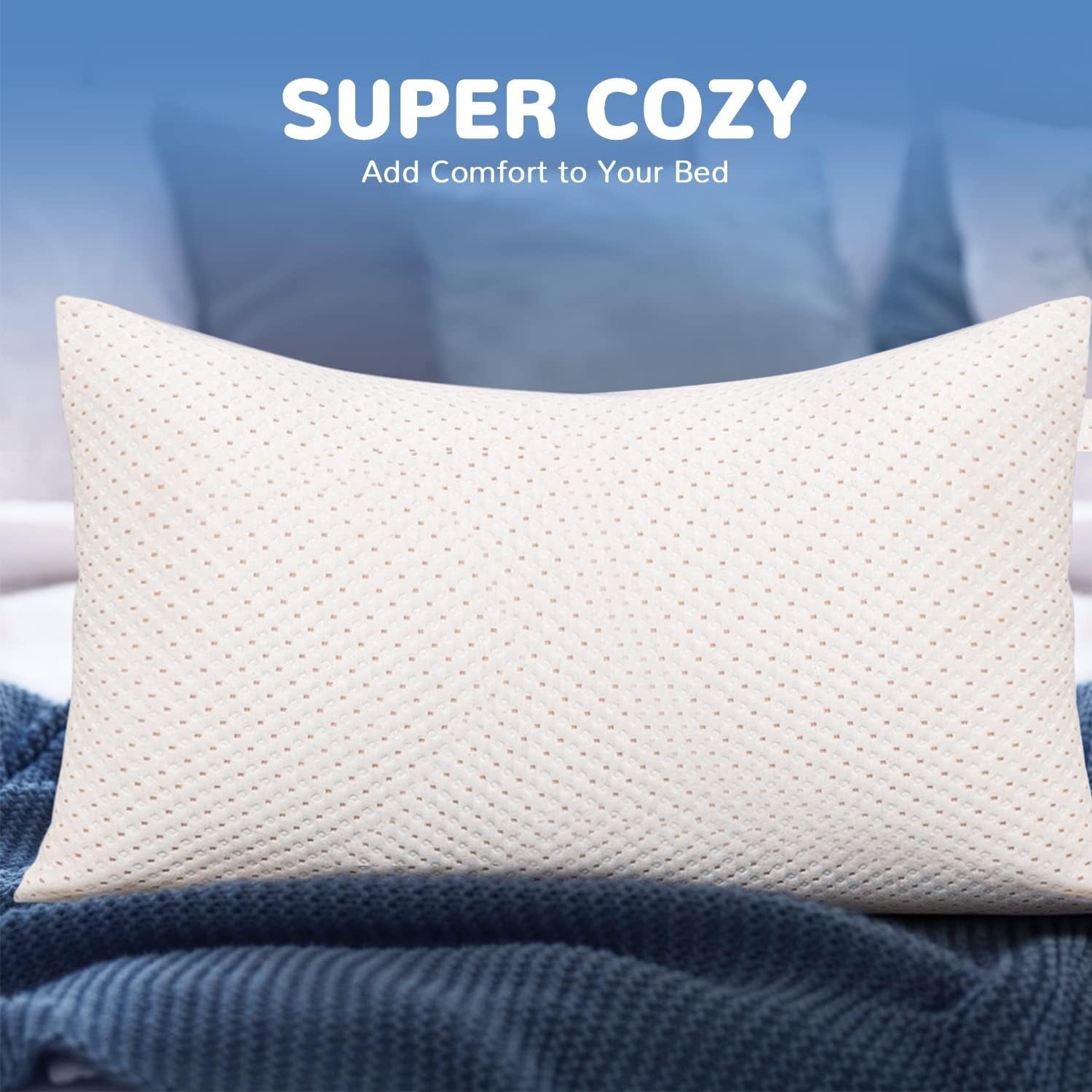 Decorative Plump Cooling Bed Pillows for Sleeping, King Size Pillow Set of 2, 3D Shredded Memory Foam with Zippered Cooling Covers - Decorative Throw Pillow Cushion for Sofa & Bed Detail