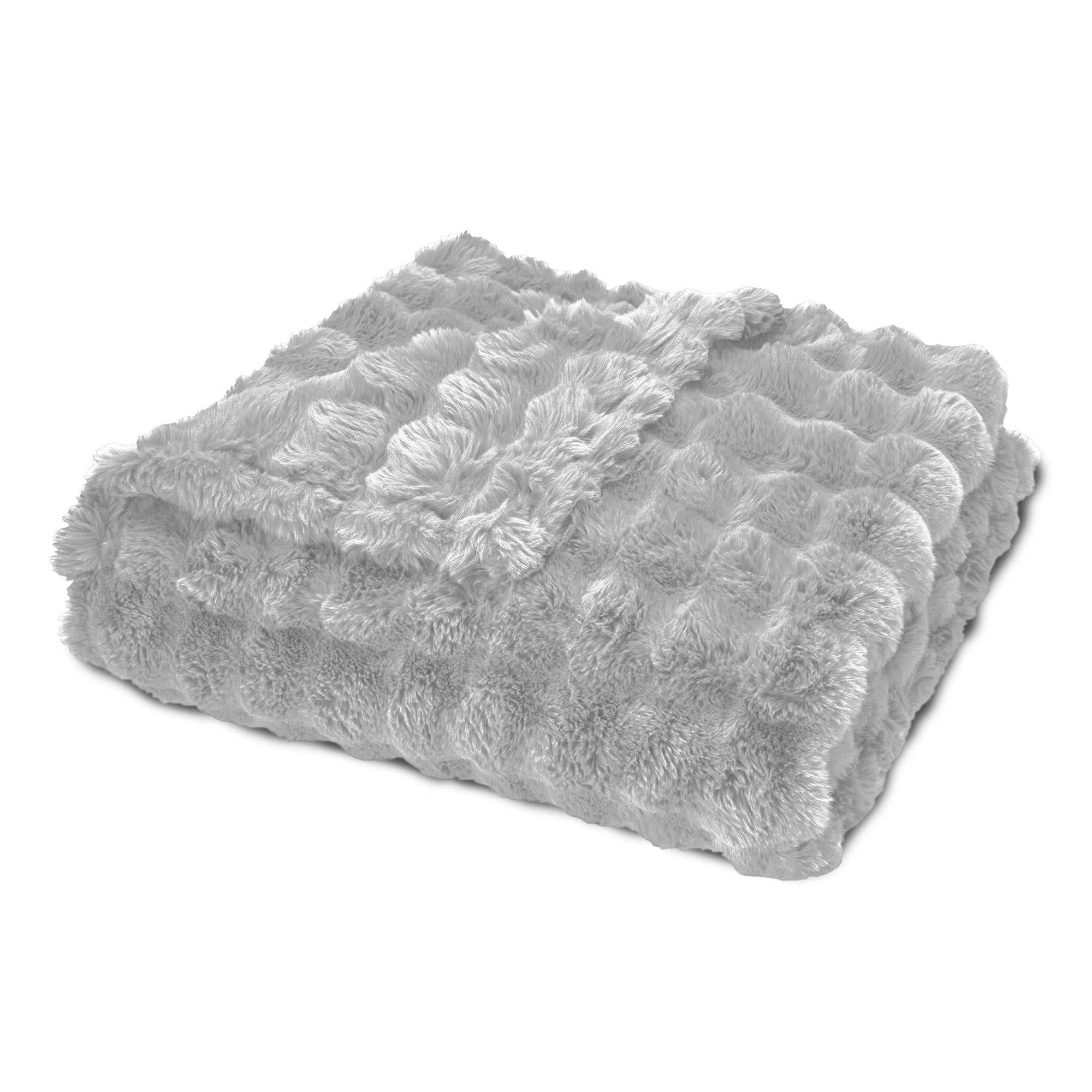 Reversible Sherpa Serenade Gray Textured Faux Fur Throw Blanket, 50 x 70 - Cozy Fleece Throw Blanket for Couch & Bed Detail