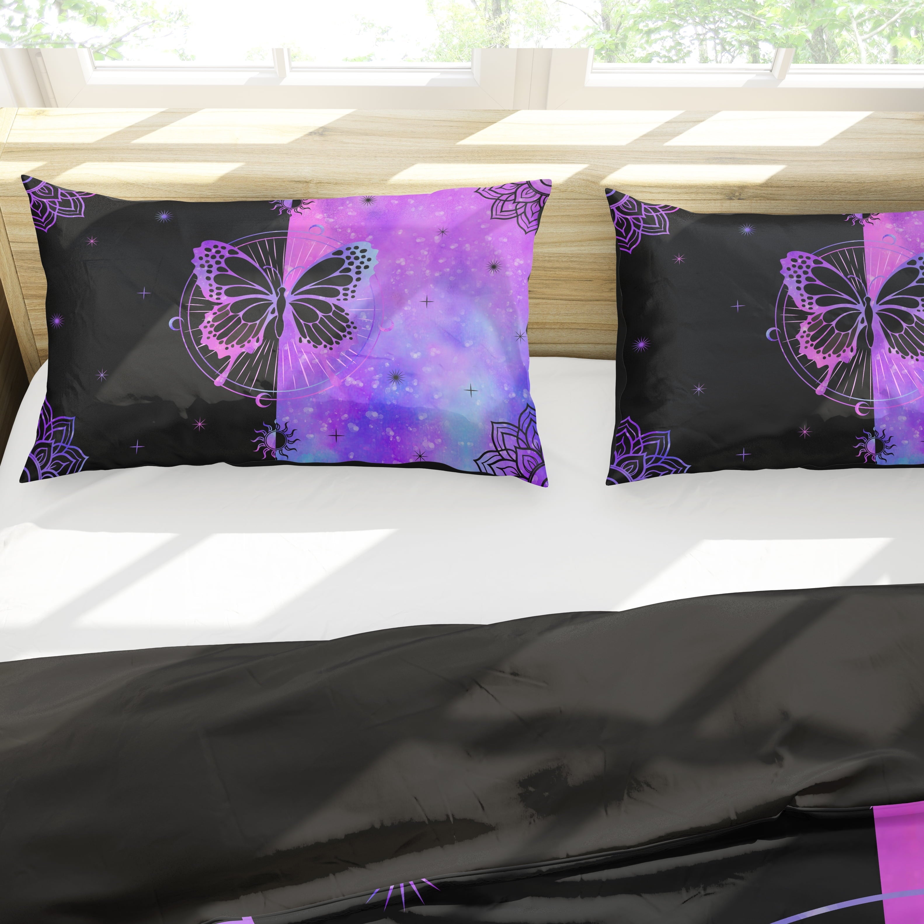 Luxurious Quilted Butterfly Comforter Set Full Size for Girls Kids Teens Black Blue Purple Tie Dye Bedding Set 3 Pieces - Luxurious Quilted Duvet Cover Set Detail