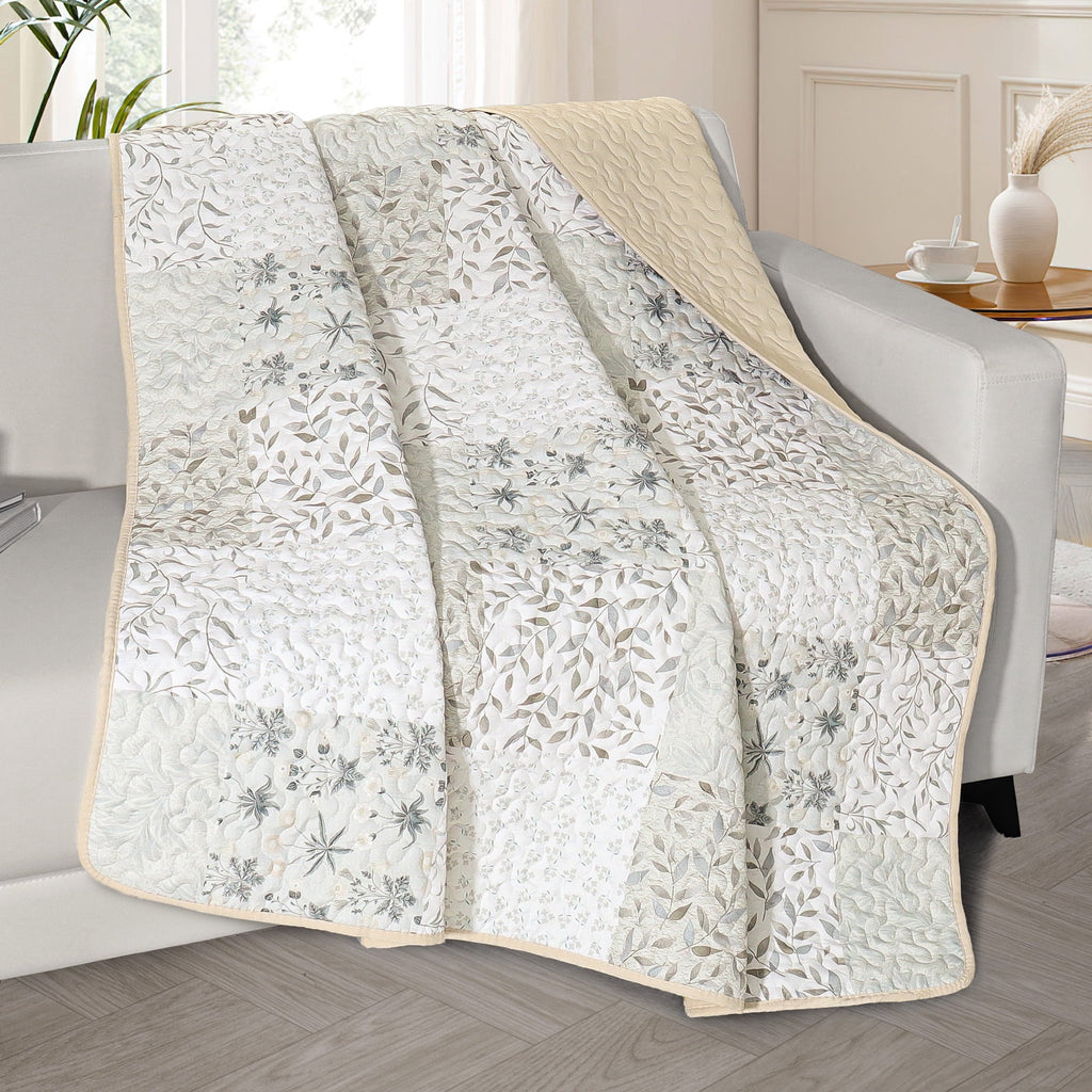 Cozy Fleece Microfiber Boho Patchwork Pattern Quilted Throw Blanket for Bed/Couch/Sofa, Soft and Lightweight (50"x 60", Grey) - Luxury Knitted Decorative Throw Blanket with Fringes Detail