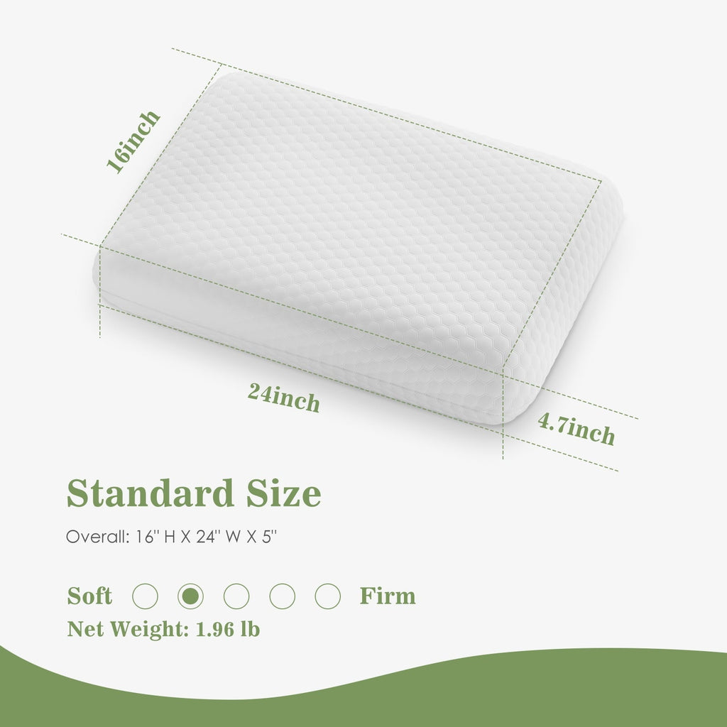 Hotel Collection Memory Foam Pillow for Sleeping, 24"D x 16"W x 4.7"H, Soft Supportive Hotel Pillow for Bed, Washable Cover, Set of 2 - Decorative Throw Pillow Cushion for Sofa & Bed Detail