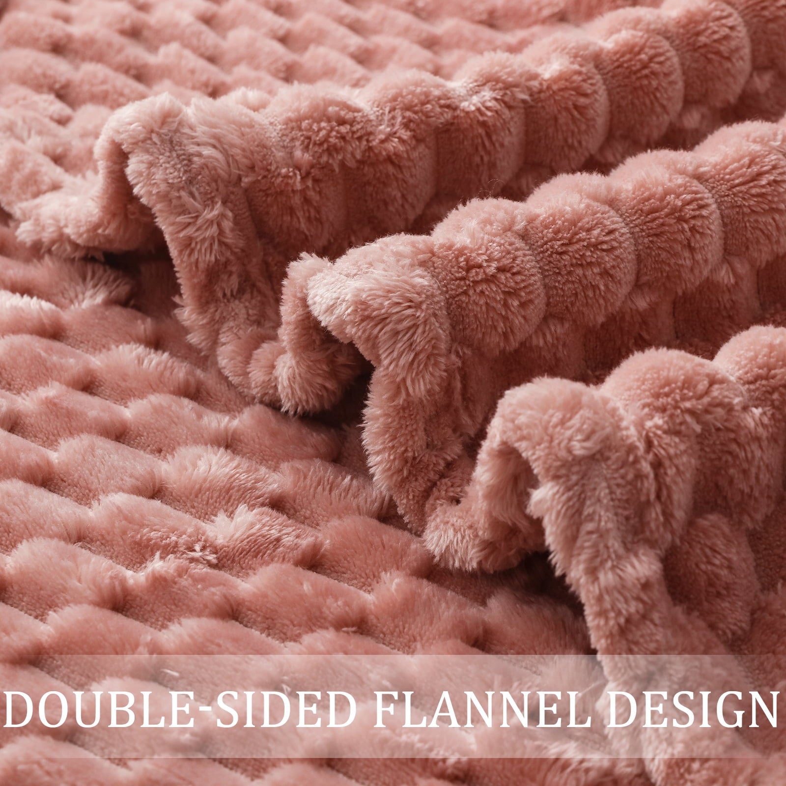Super Soft Flannel Large Soft Fleece Throw Blanket, 50"x70" Stylish Jacquard Throw Blanket for Couch, Cozy, Warm, Lightweight Dusty Pink... - Super Soft Reversible Sherpa Flannel Blanket Detail