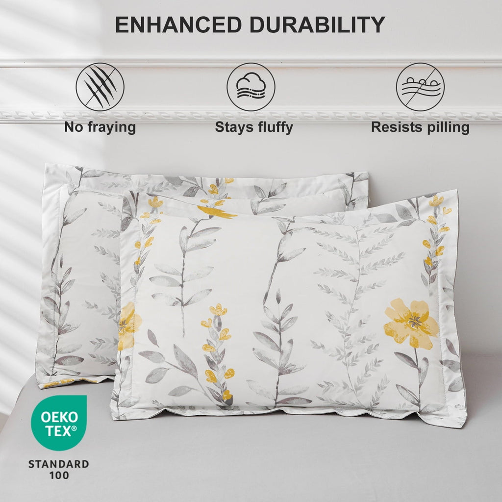 All-Season 3 Piece Comforter Set Queen Yellow Floral Quilt Microfiber Patchwork Bedspread - Hypoallergenic Ultra-Fluffy Quilt for Winter Detail