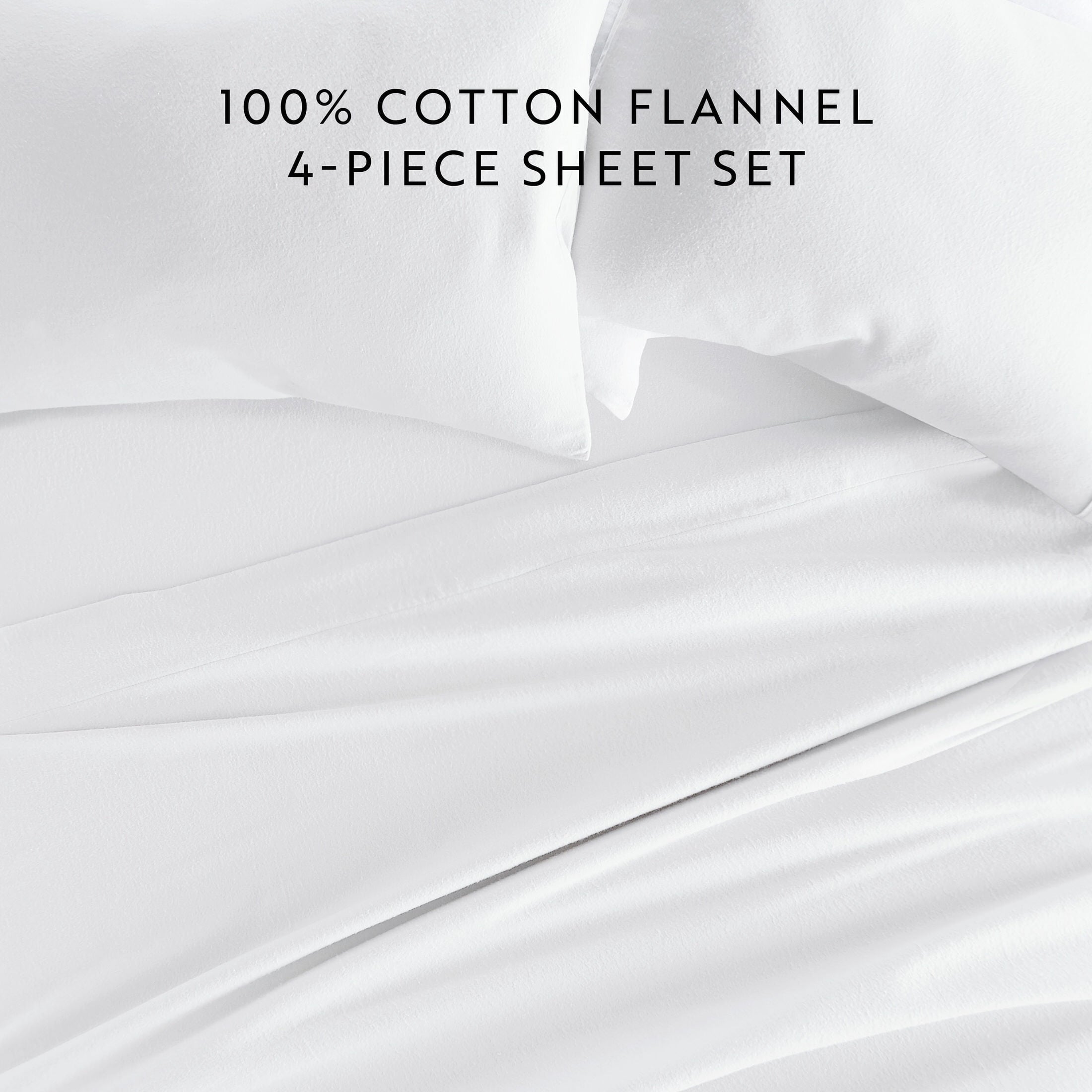 Cooling Sateen 100% Cotton Flannel Bed Sheets Set for Full Size Bedding in White - Premium Ultra-Soft Pillowcase Pair for Sleeping Detail